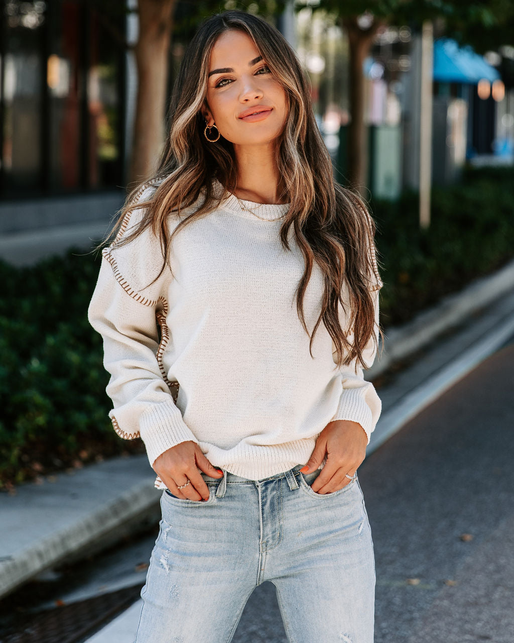 Here For It Knit Pullover Sweater - Cream