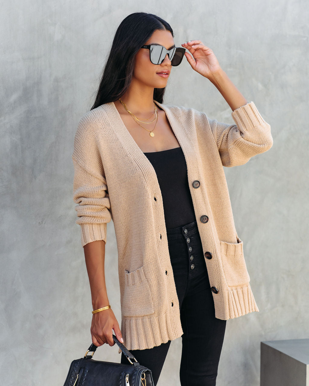 Kristen Knit Pocketed Cardigan - Camel - SALE