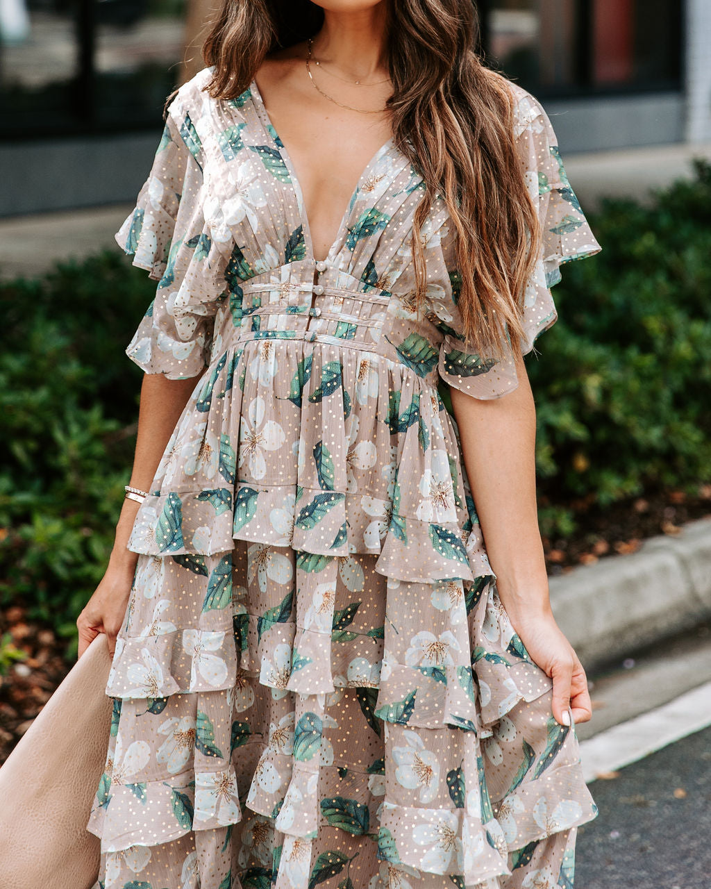 Flora Metallic Tiered Maxi Dress