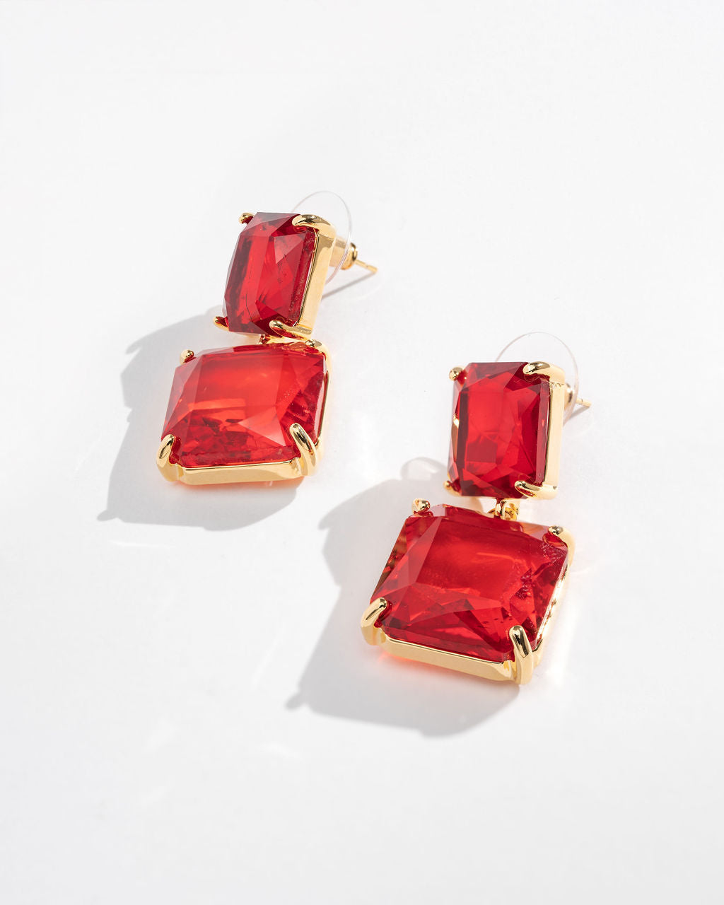 Glam Lifestyle Gem Drop Earrings - Red