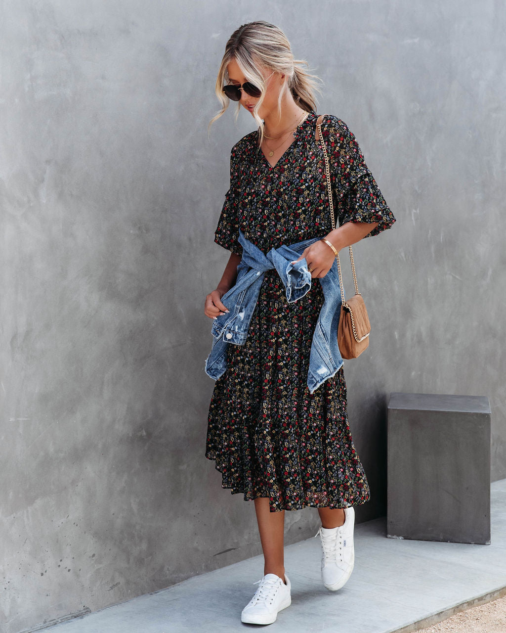 Sweetie Dear Floral Puff Sleeve Midi Dress