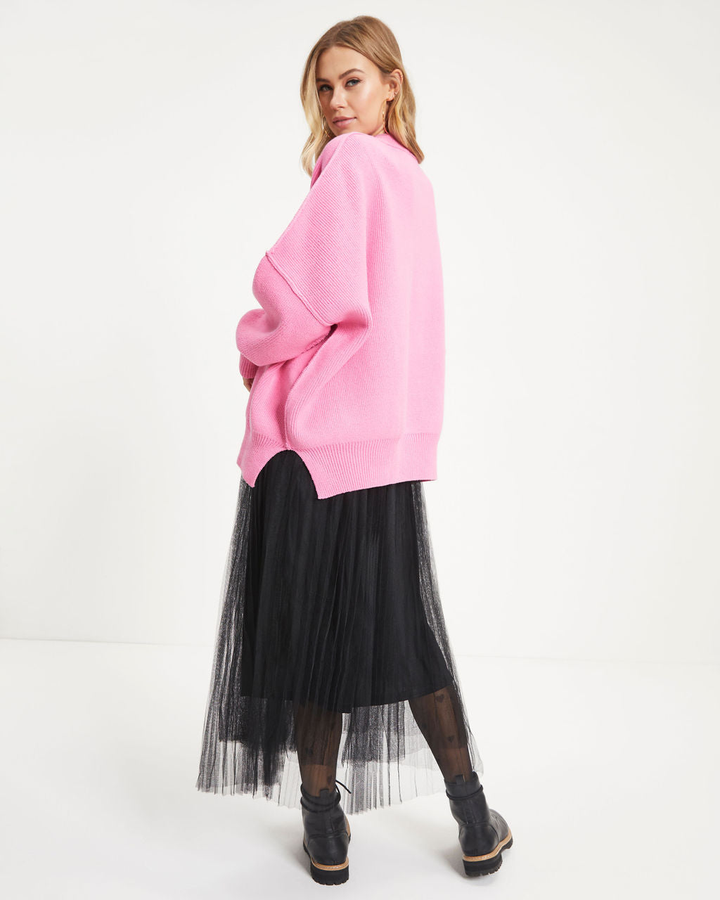 Elouise Knit Oversized Pullover Sweater - Pink