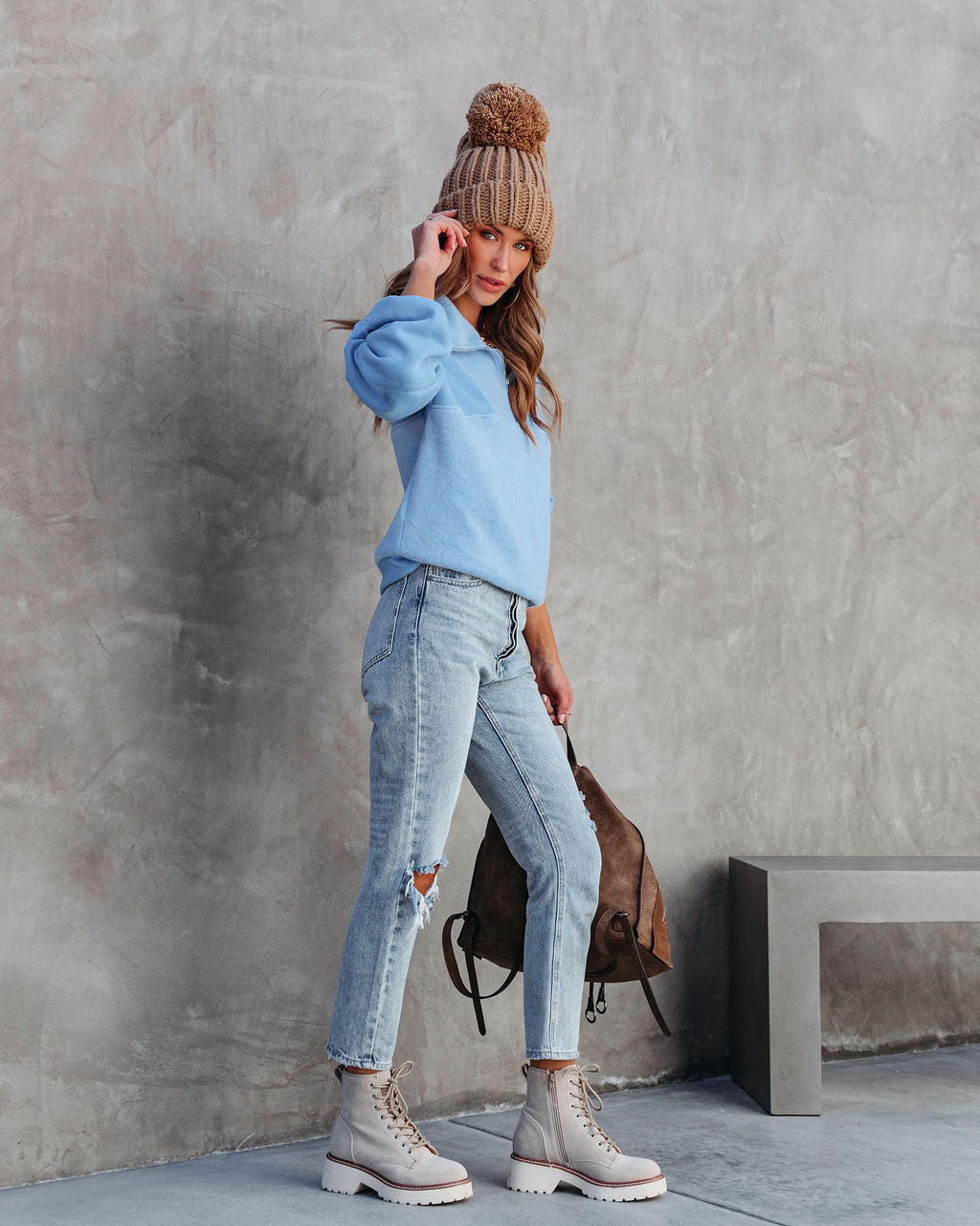 Blakely Fleece Half Zip Pullover Sweater - Blue