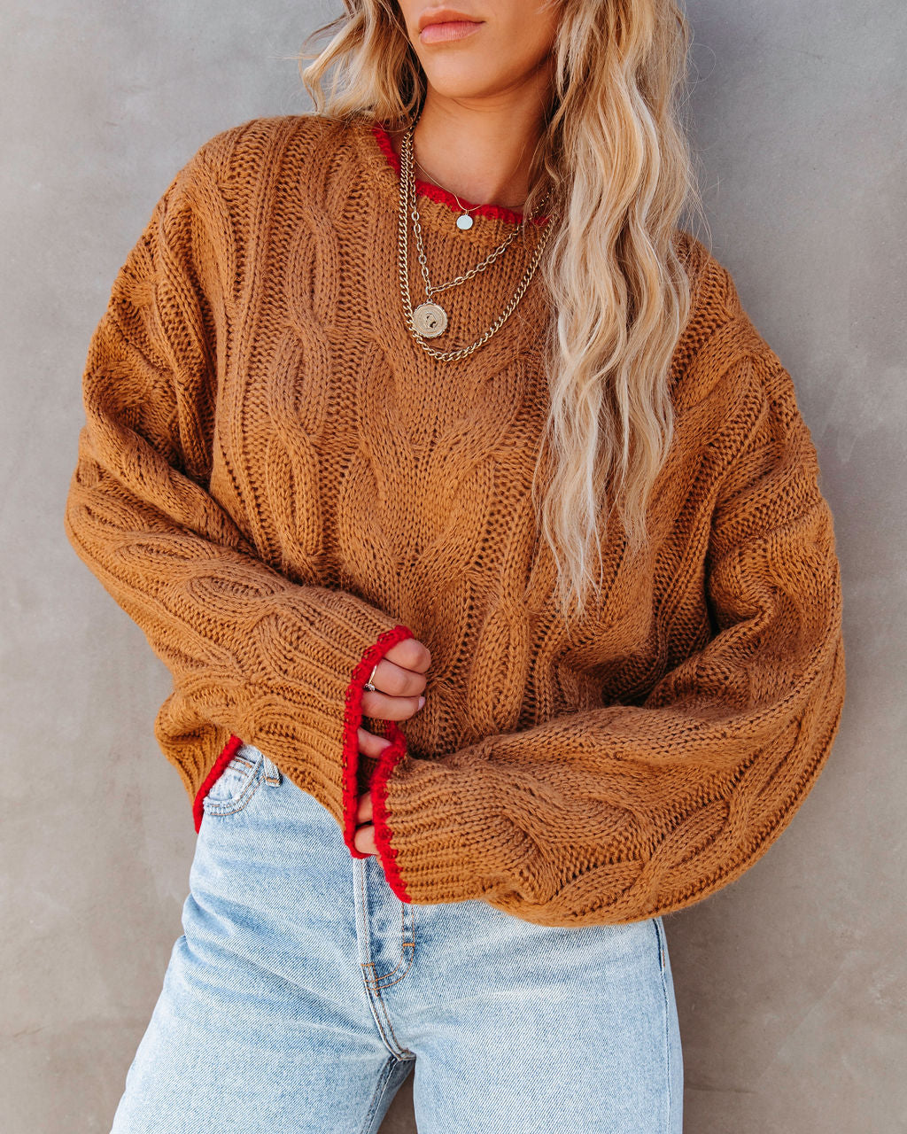 Chicago Strolls Cable Knit Sweater - Camel