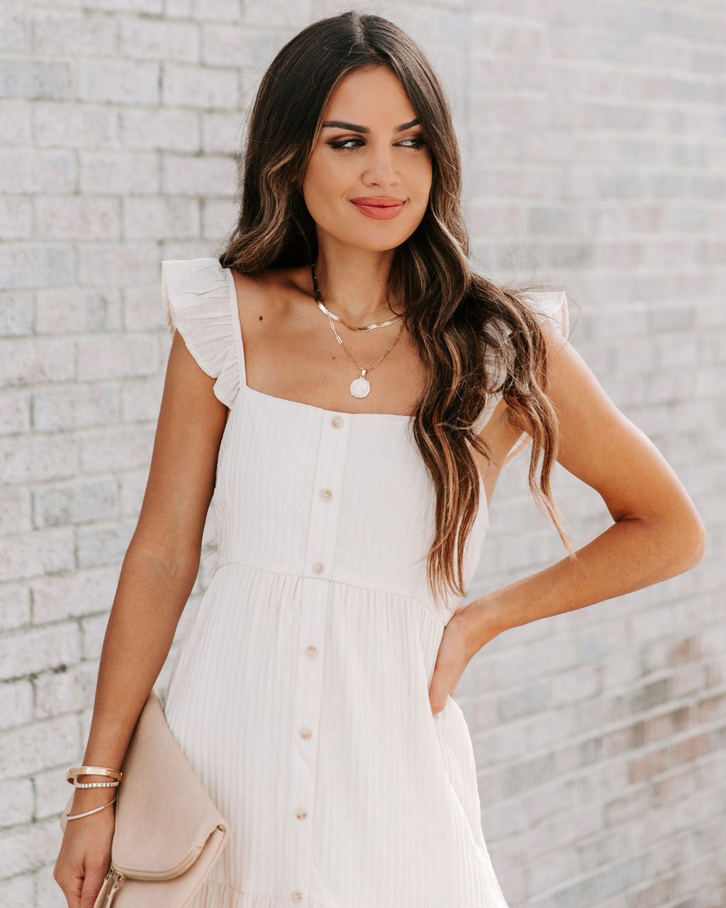 Cana Tiered Textured Midi Dress - Cream