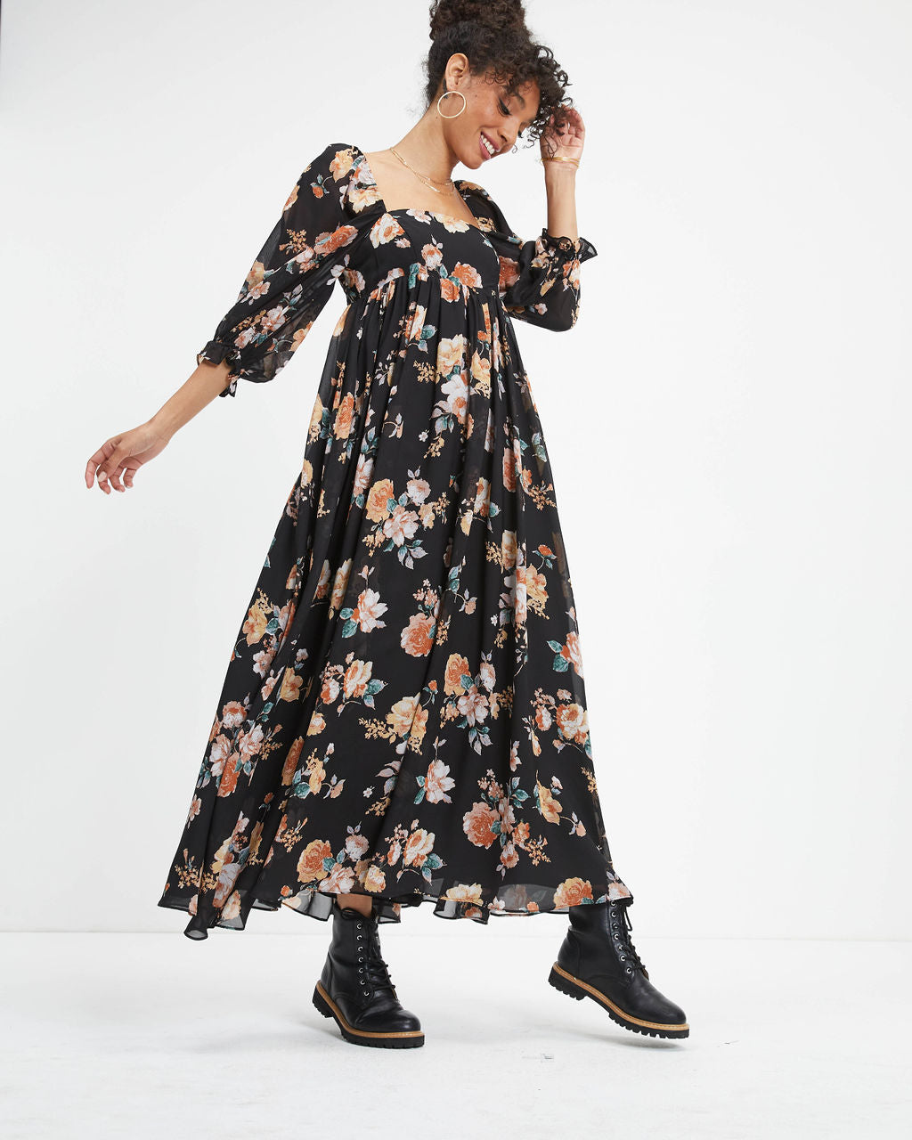 Miller Floral Chiffon Maxi Dress - Black - FINAL SALE
