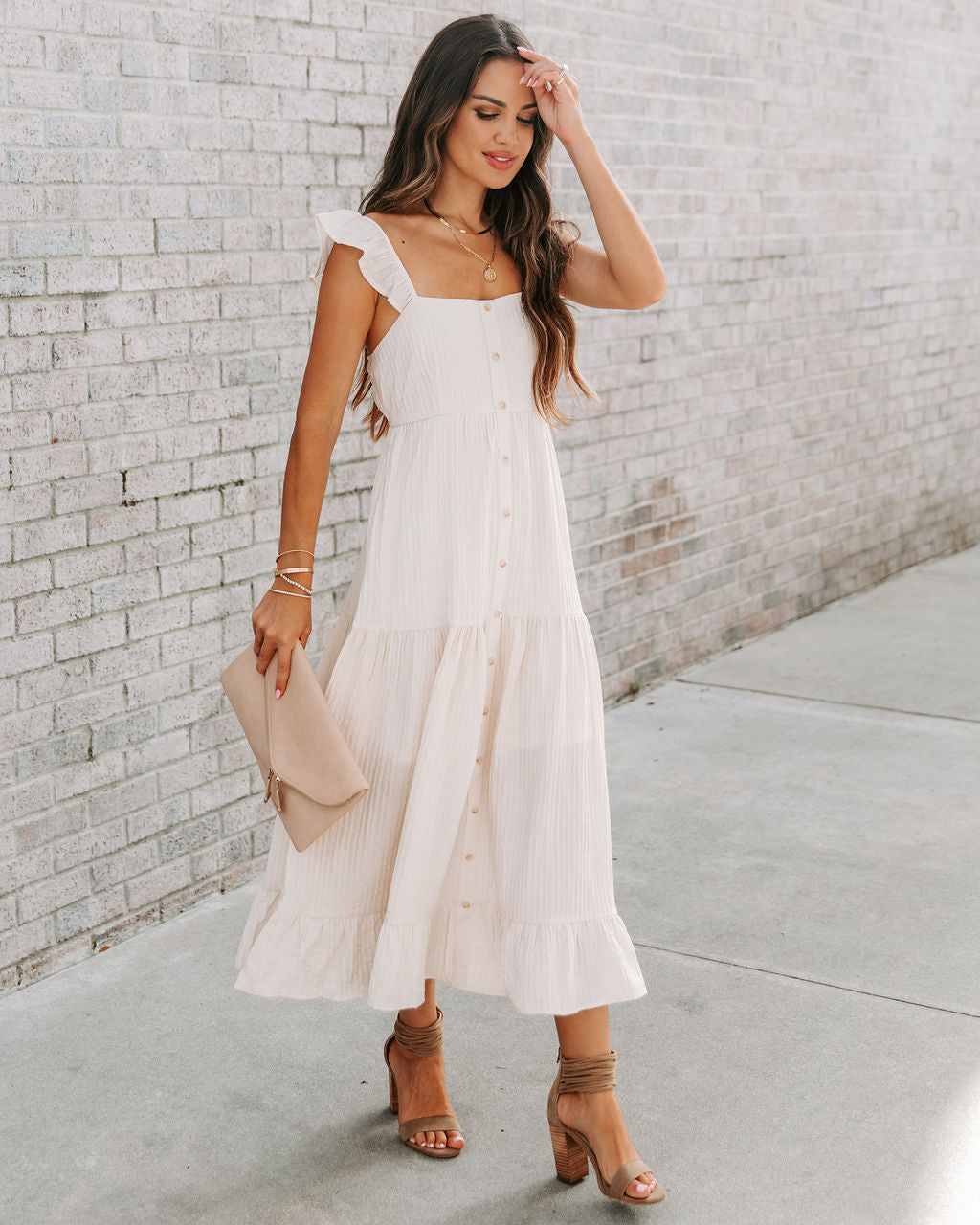 Cana Tiered Textured Midi Dress - Cream