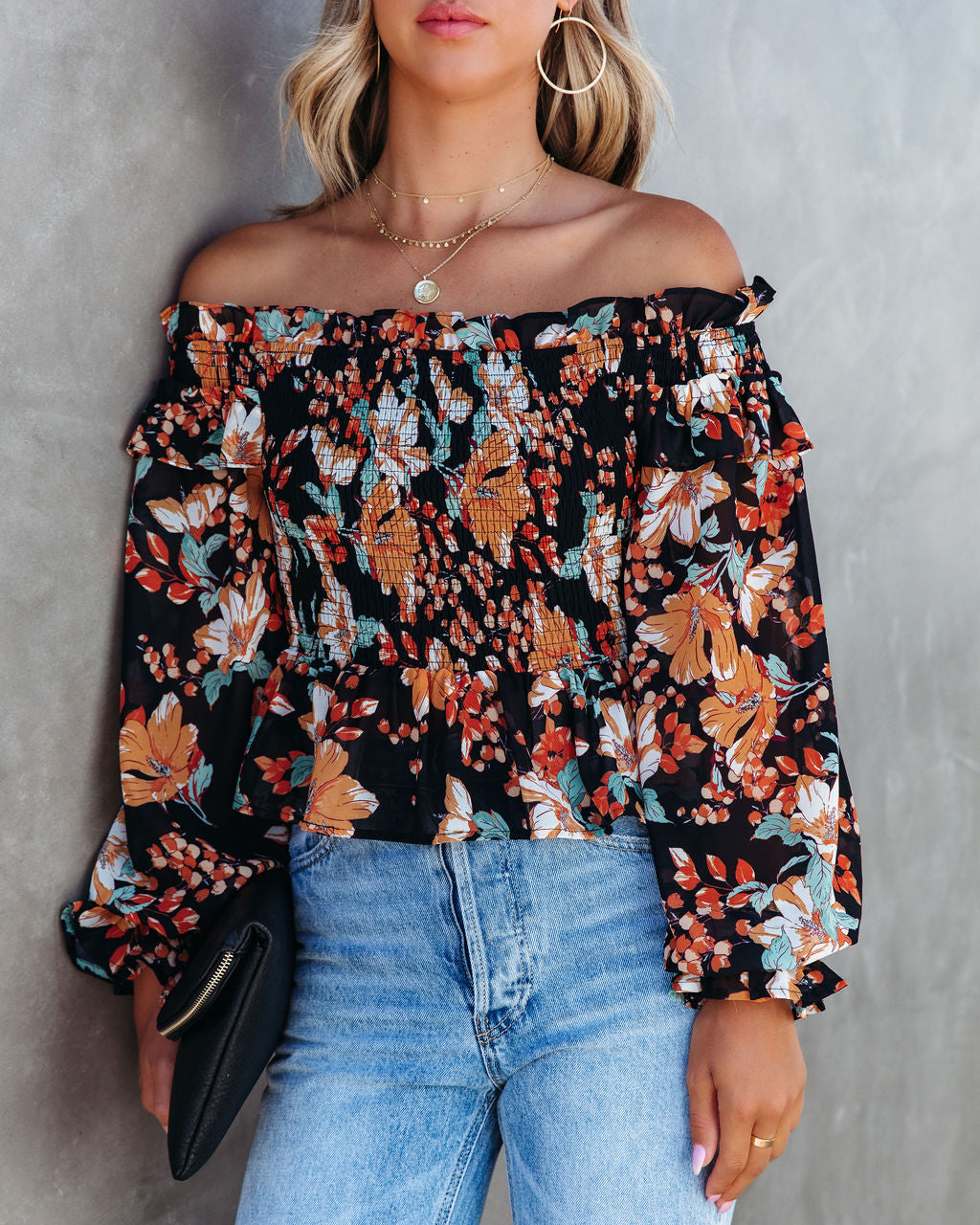 Bruna Floral Smocked Off The Shoulder Top