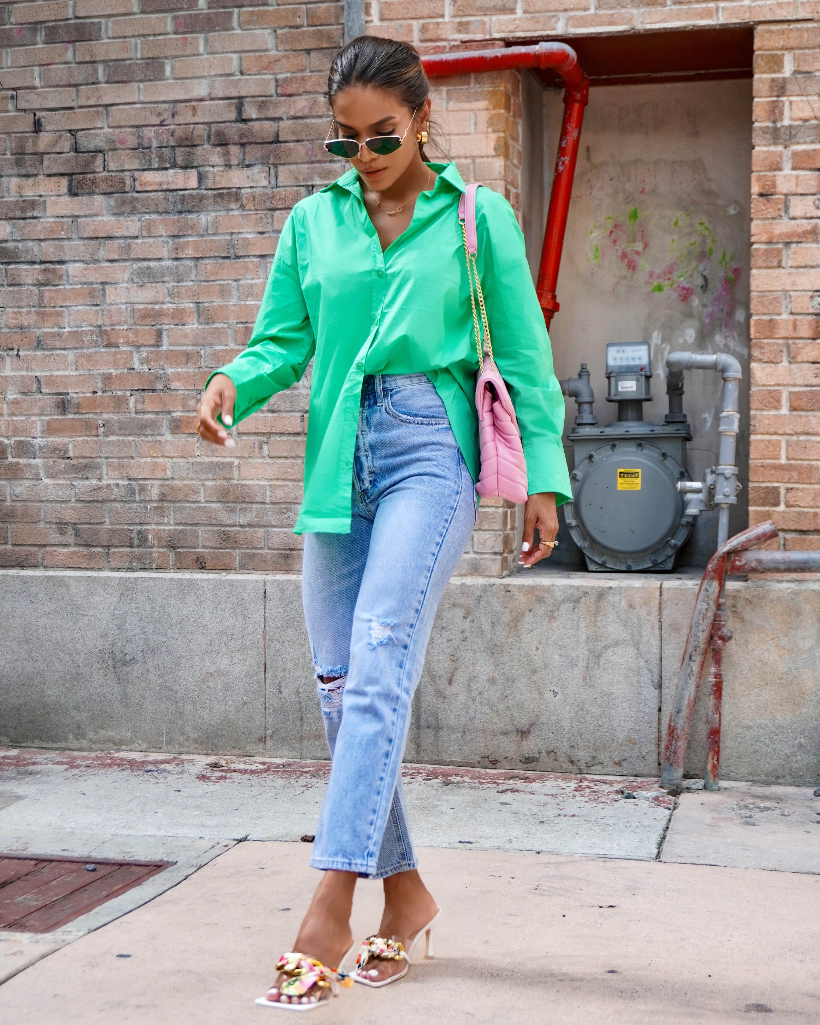 La Brisa Button Up Cotton Top - Kelly Green - SALE