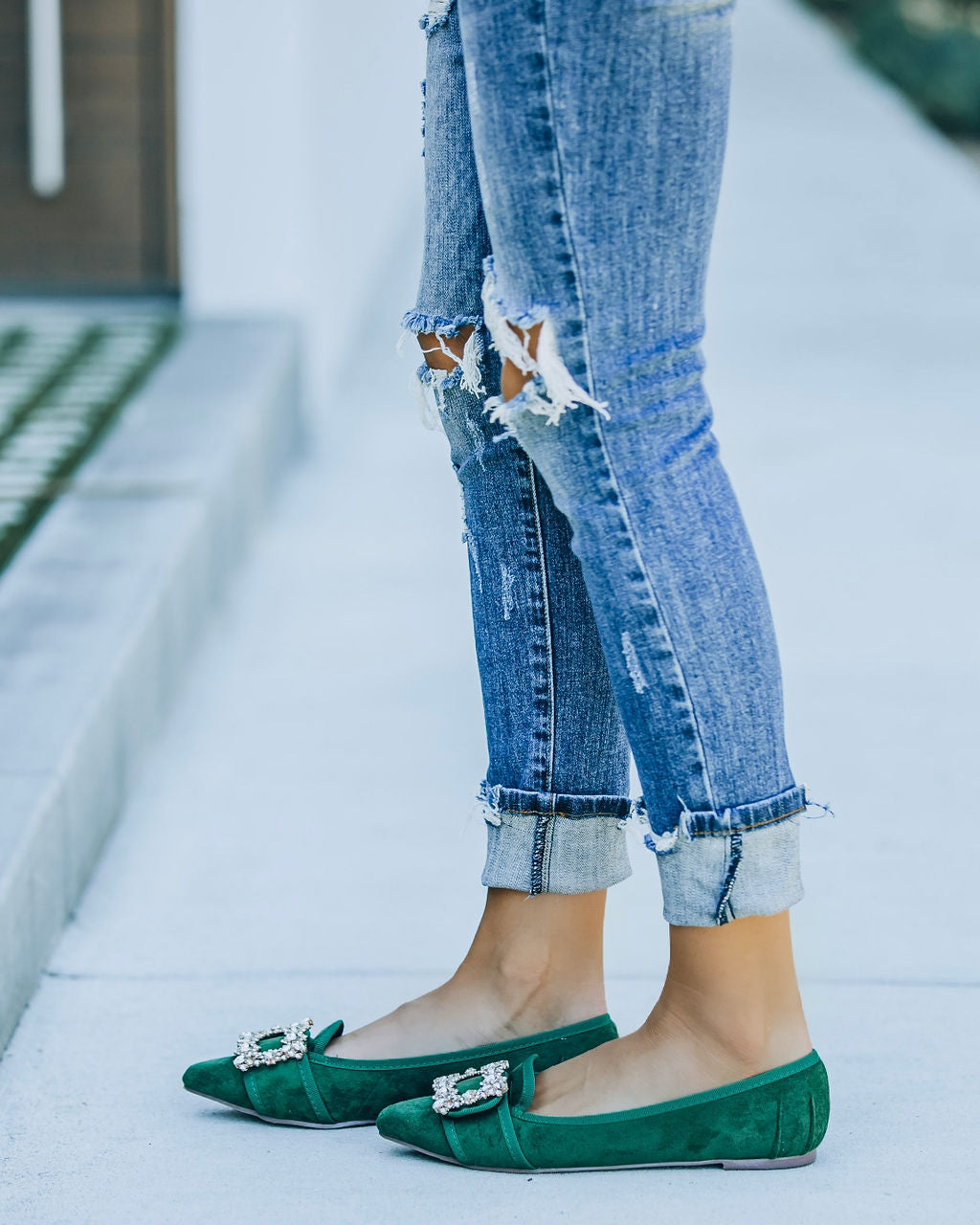 Vanderpump Embellished Faux Suede Flats - Emerald