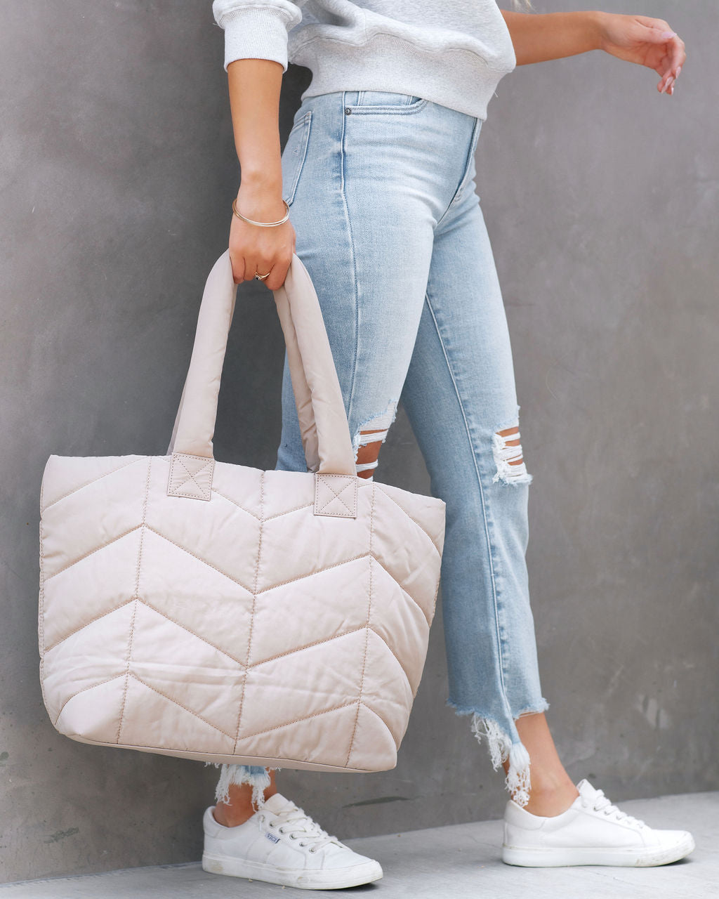 Avery Quilted Nylon Tote - Almond - SALE