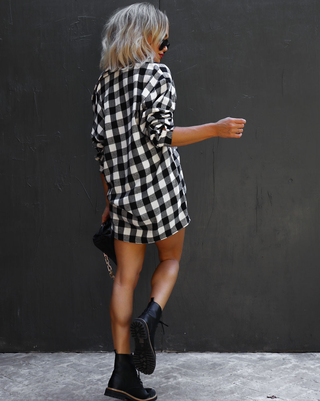 Check Yourself Plaid Off The Shoulder Tunic Dress