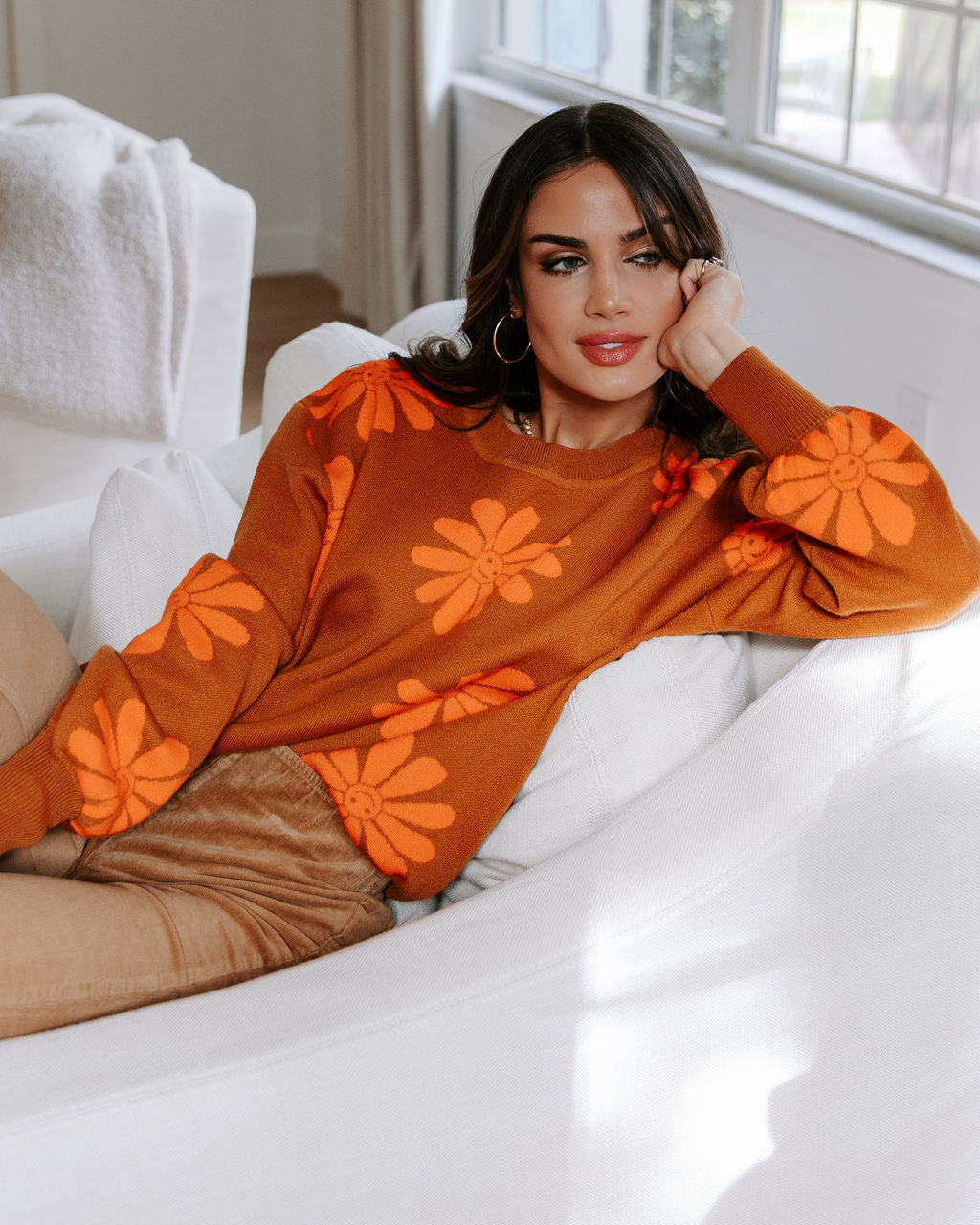 Oh Happy Daisy Pullover Sweater - Camel