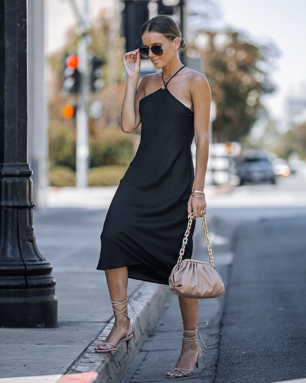 Luisa Satin Halter Midi Dress - Black - FINAL SALE