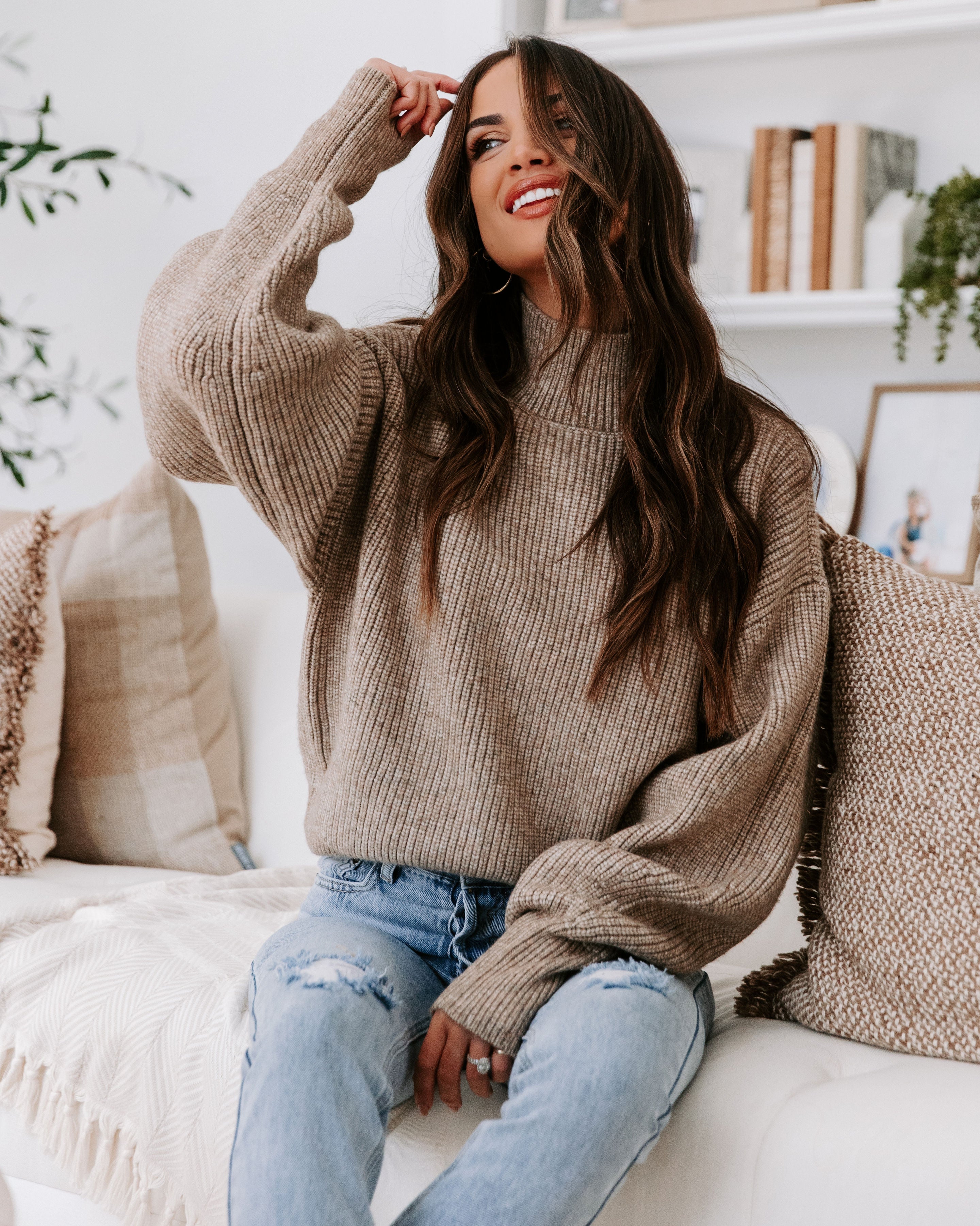 Khloe Knit Mock Neck Pullover Sweater - Taupe