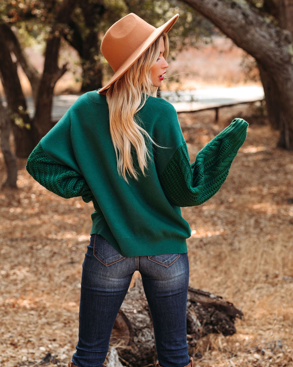 Luke Contrast Cable Knit Sweater - Hunter Green