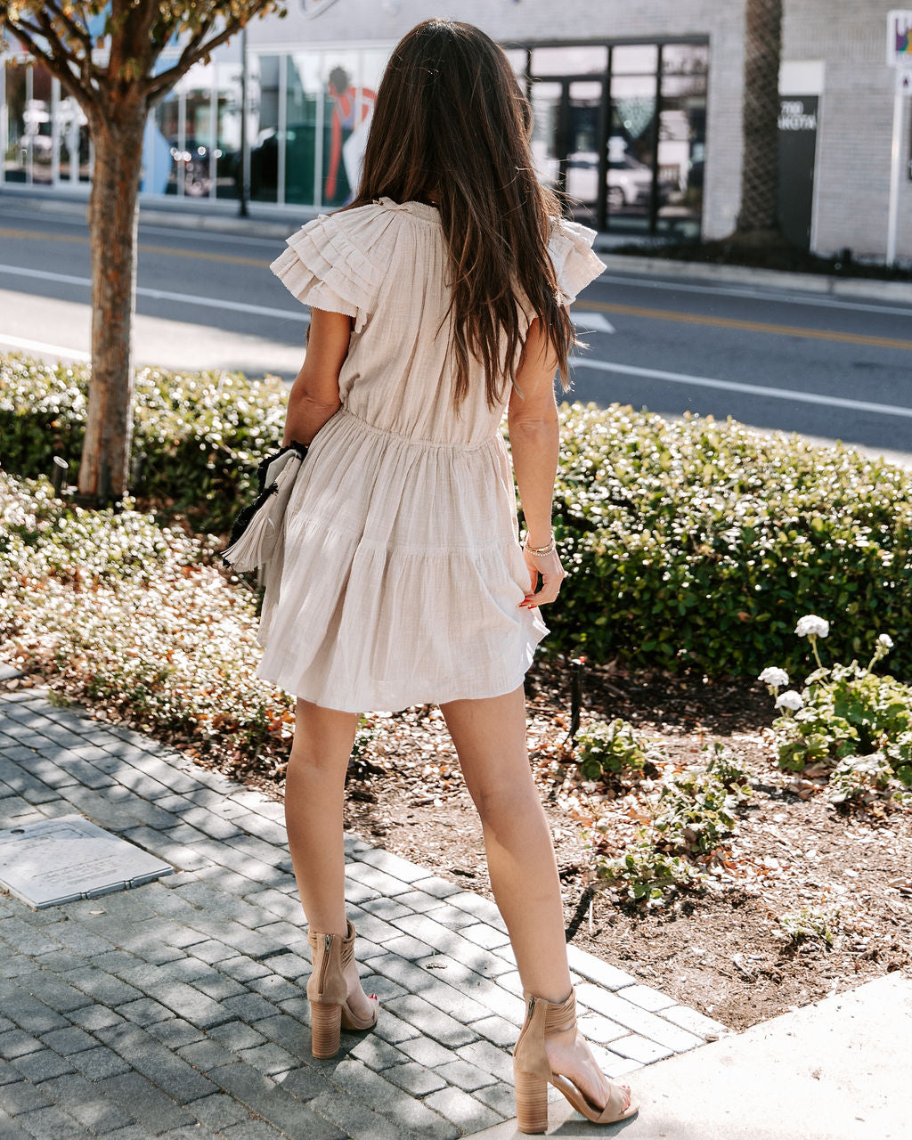 Bonita Cotton Ruffle Dress - Pebble