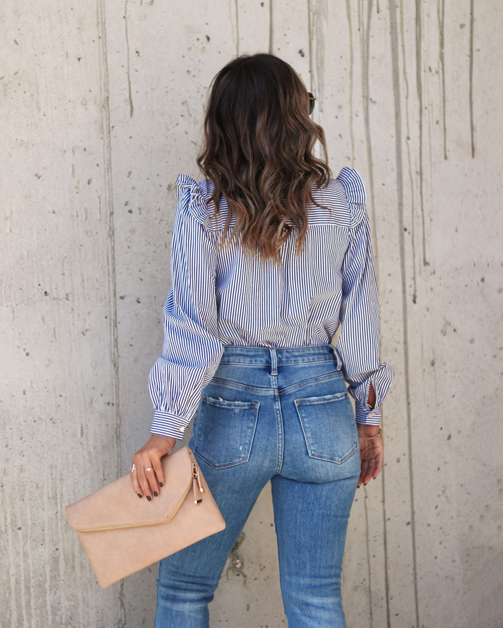 9 To 5 Cotton Ruffle Stripe Button Top