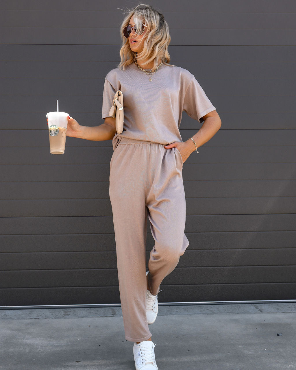 Tristan Knit Short Sleeve Top - Mocha