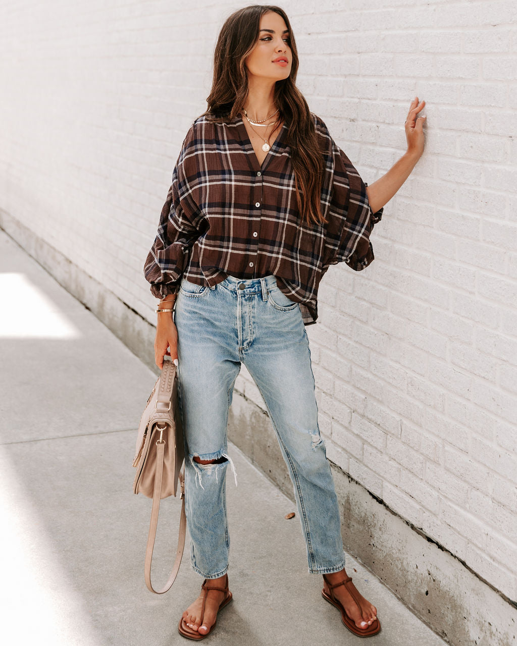 Williamsburg Cotton Plaid Button Down Top