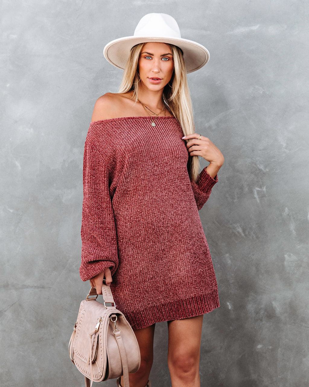 Obsessed With Me Chenille Off The Shoulder Mini Dress - Rust