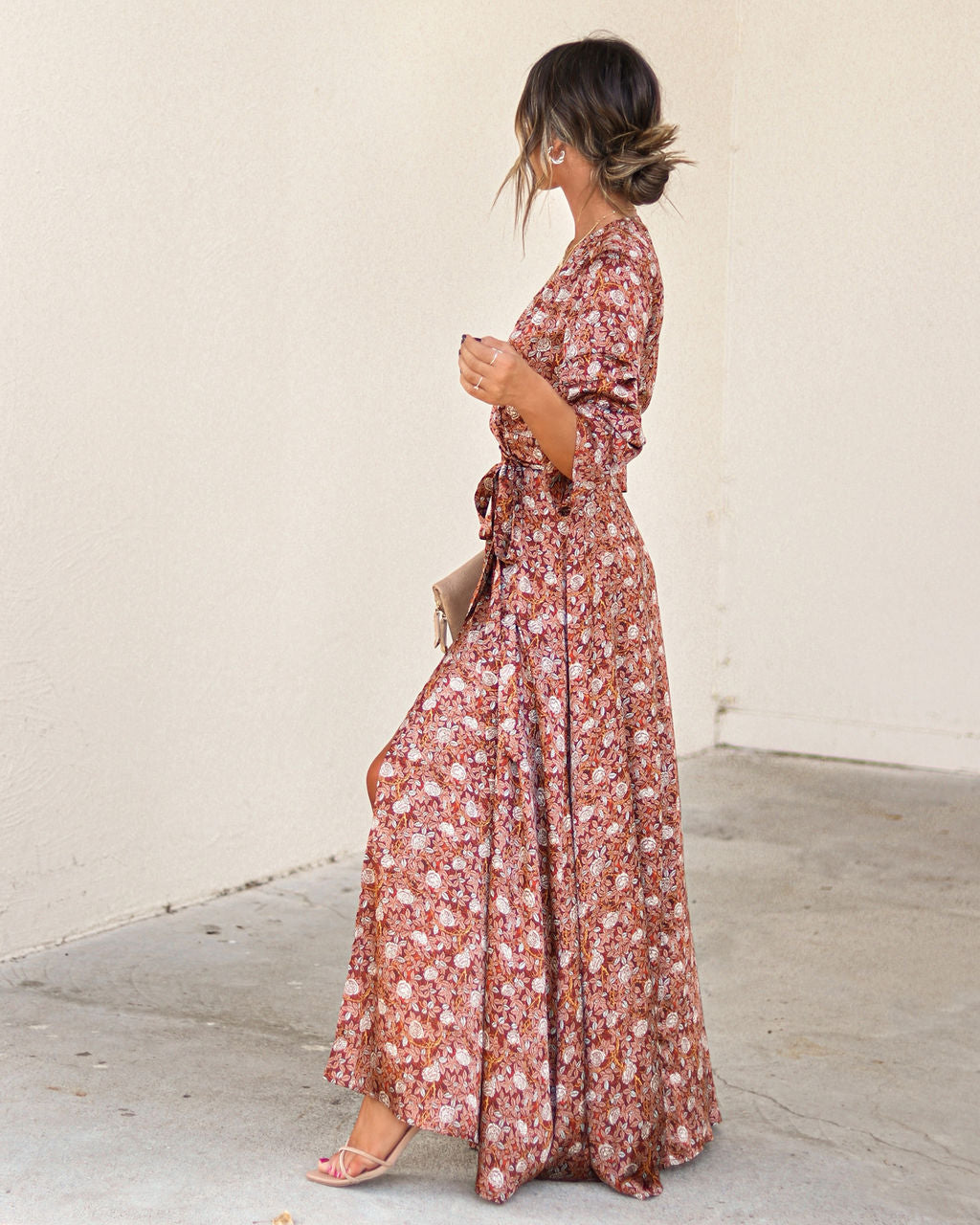 Dylann Satin Floral Wrap Maxi Dress