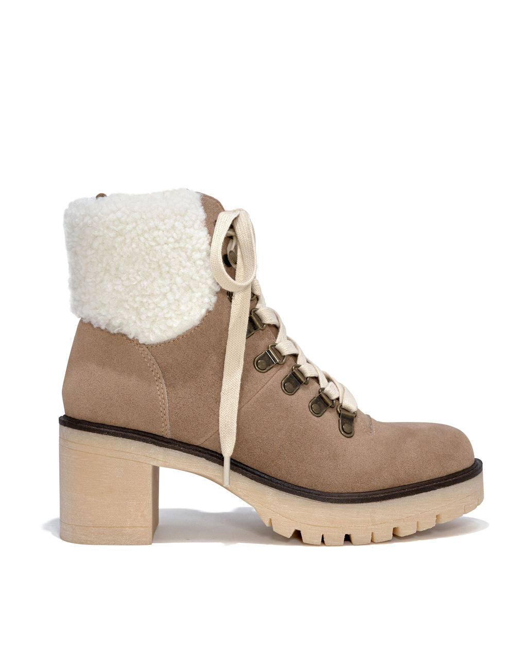 Conquest Heeled Shearling Lace Up Boot - Khaki