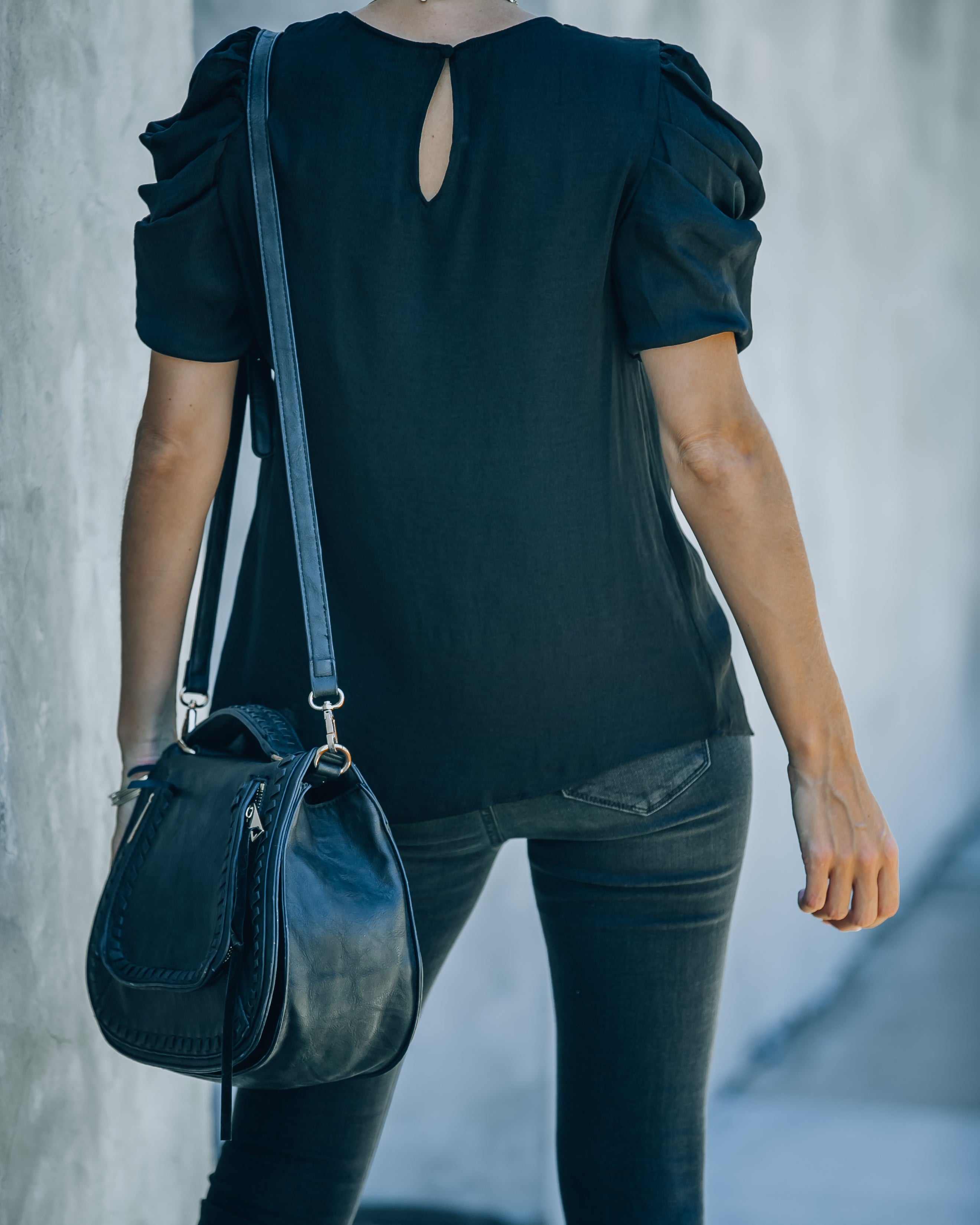 Princeton Drape Shoulder Top - Black - SALE