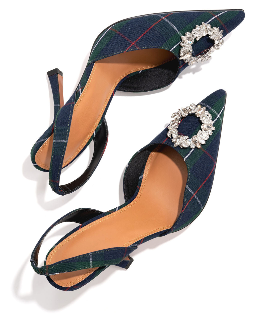 Noella Plaid Embellished Slingback Heel