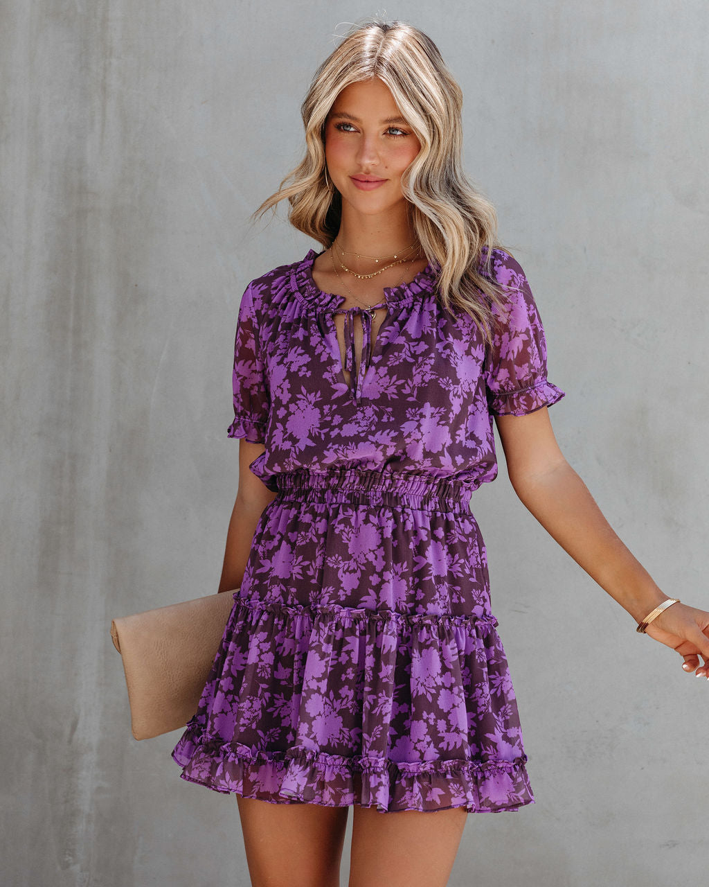 Braylin Floral Ruffle Tiered Mini Dress - Purple - FINAL SALE