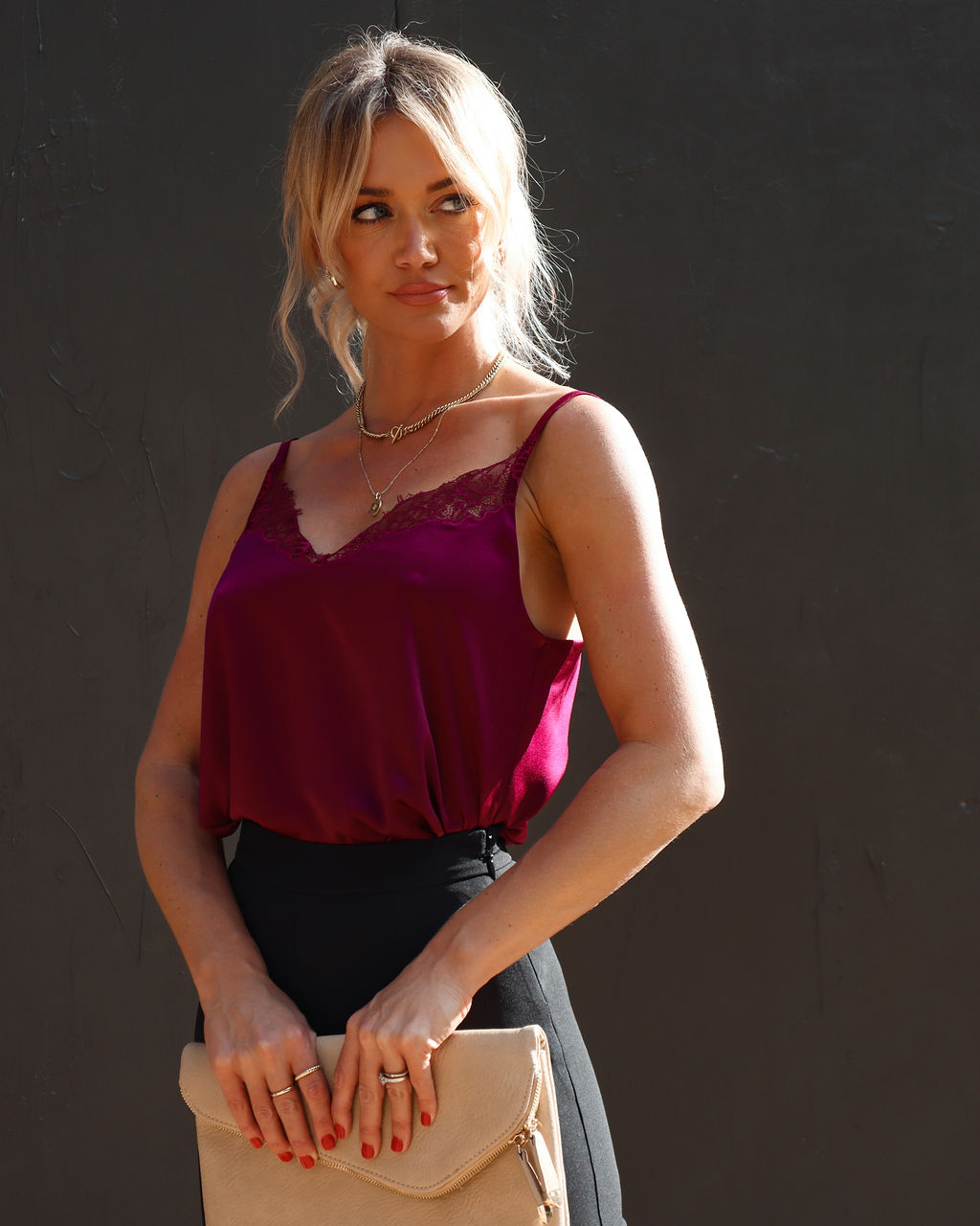 Mariola Satin Lace Tank Top - Wine