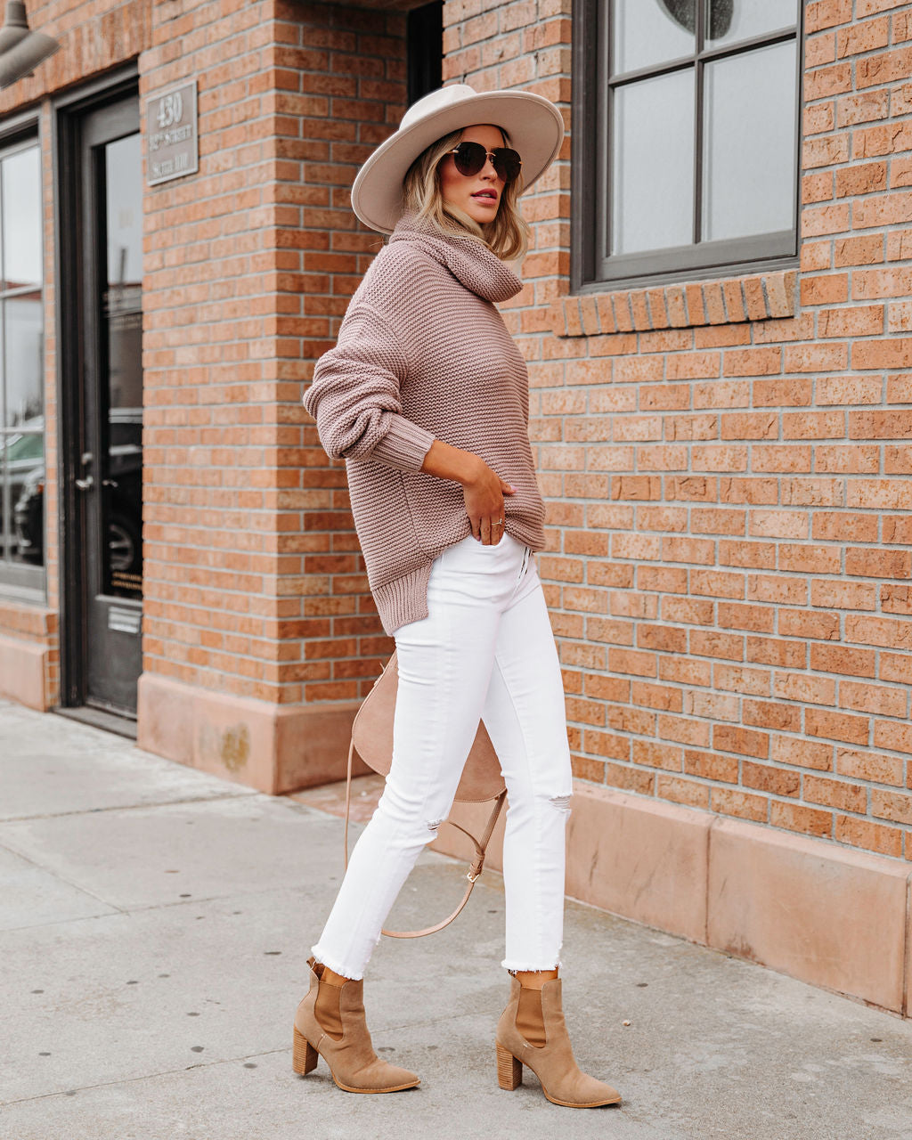 Terrance Cowl Neck Knit Sweater - Taupe - SALE