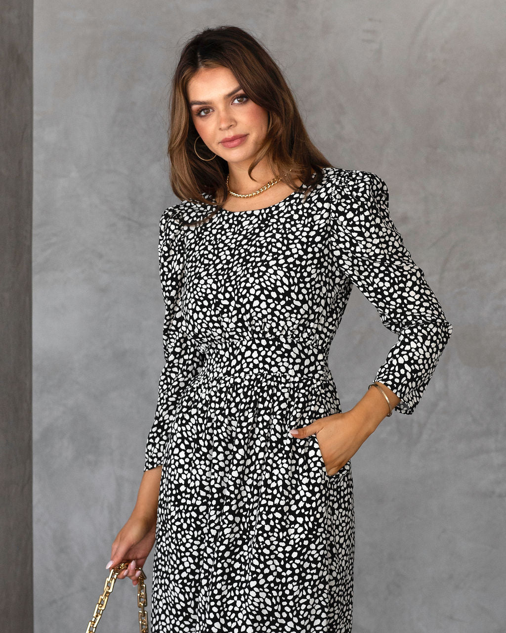 Classically Chic Printed Pocketed Midi Dress - FINAL SALE
