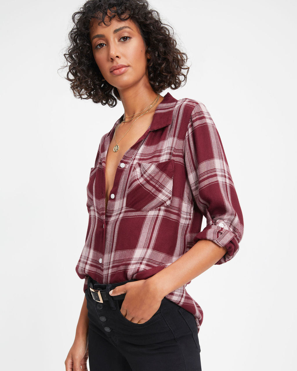Vancouver Plaid Button Down Top