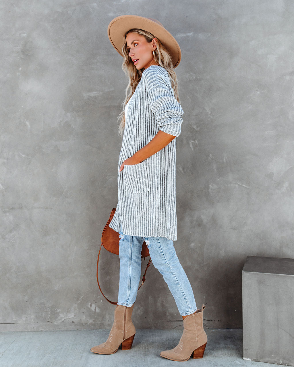 Riley Chunky Ribbed Knit Cardigan - Heather Grey