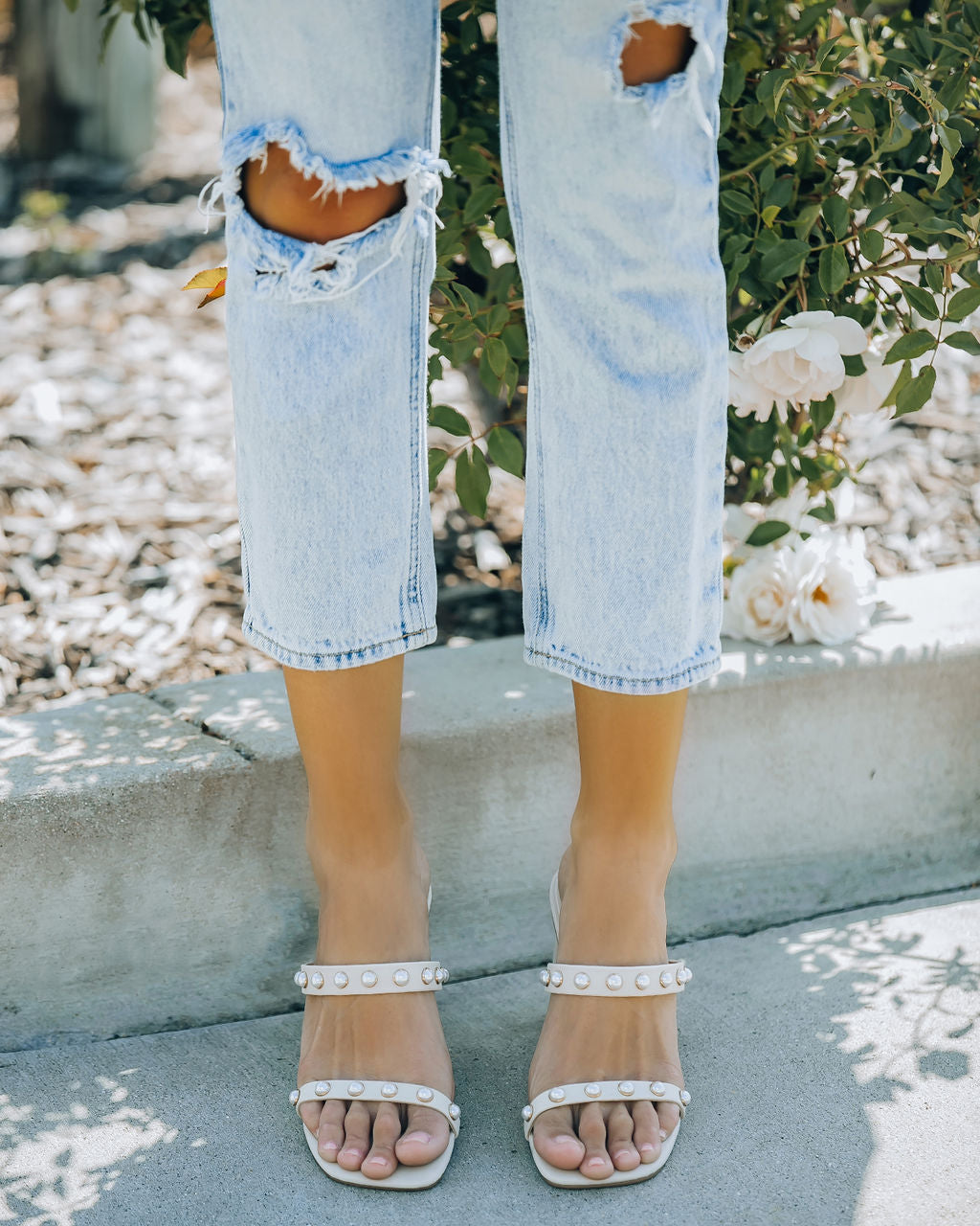 Aimee Studded Block Heeled Sandal - Beige - FINAL SALE
