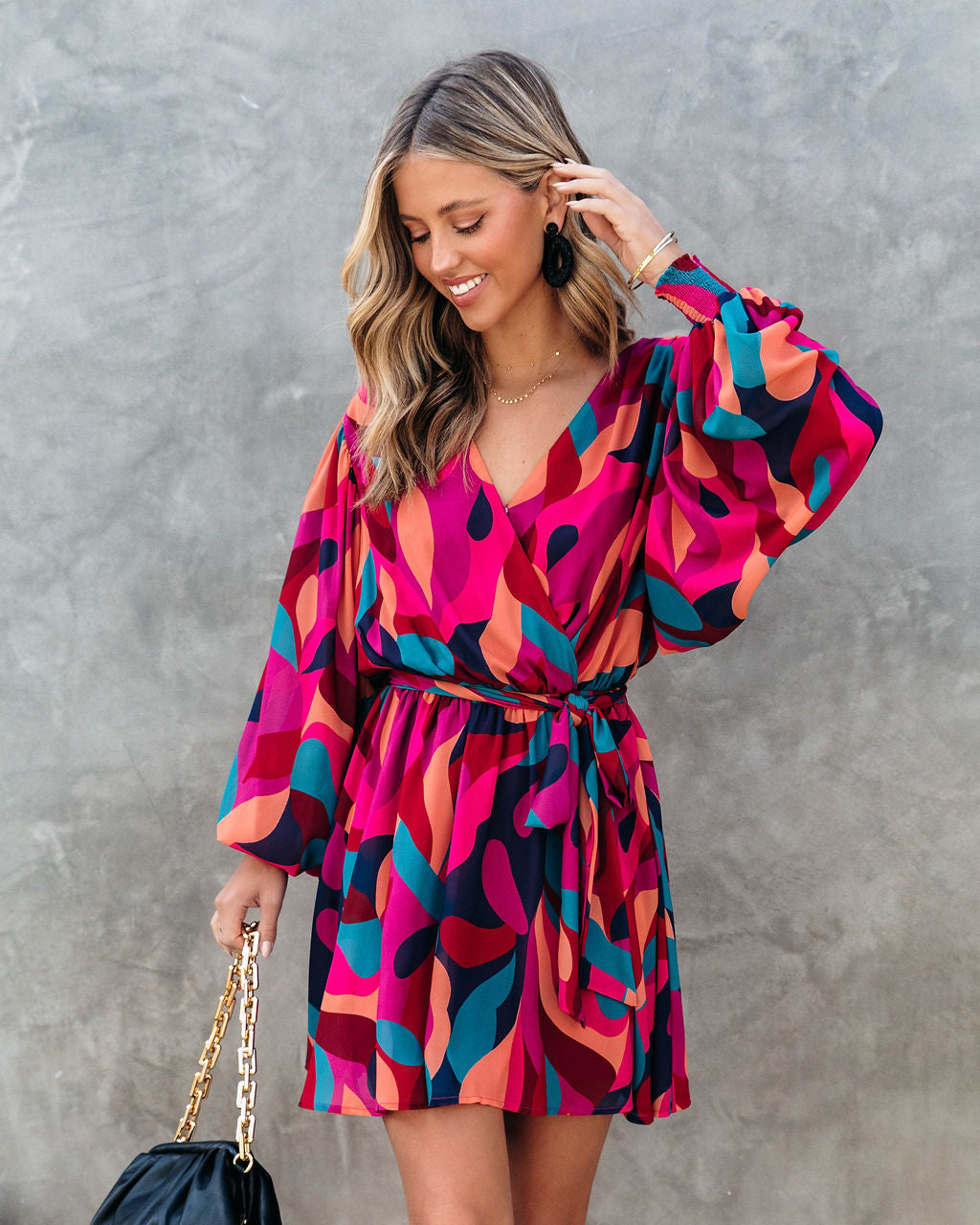 Jenny Printed Balloon Sleeve Mini Dress