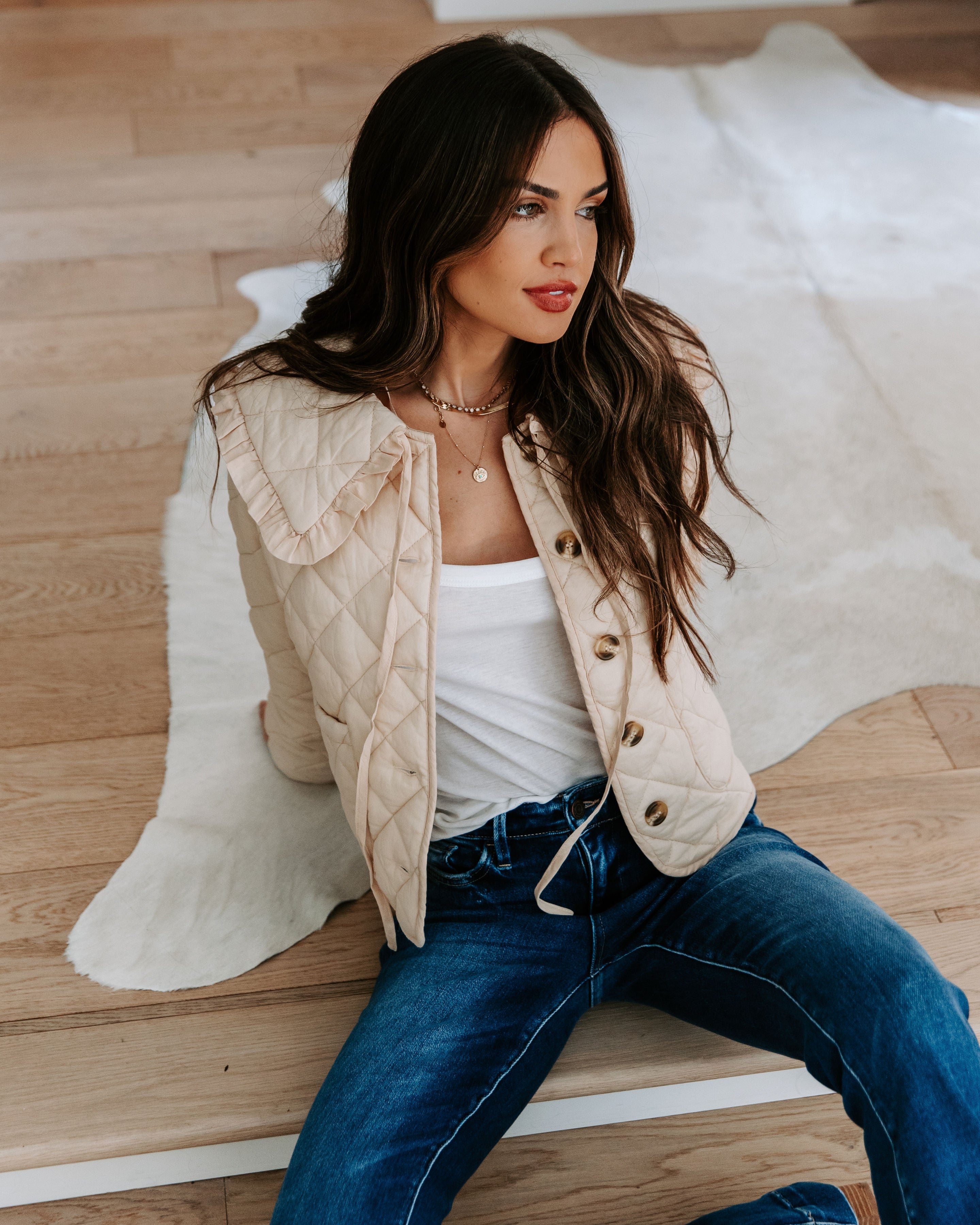 Loretta Cotton Pocketed Quilted Jacket - Beige