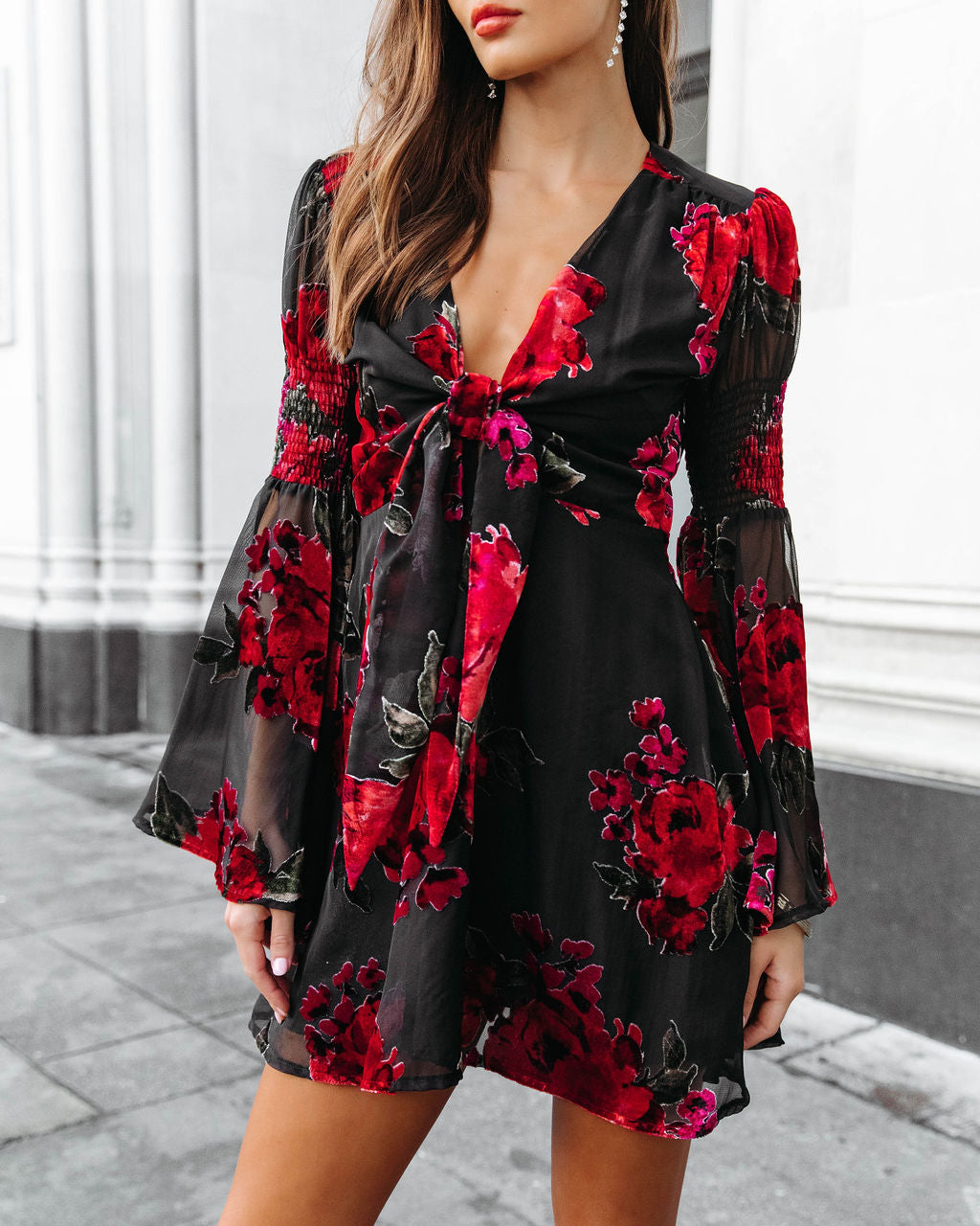 Love Like This Burnout Velvet Bell Sleeve Mini Dress
