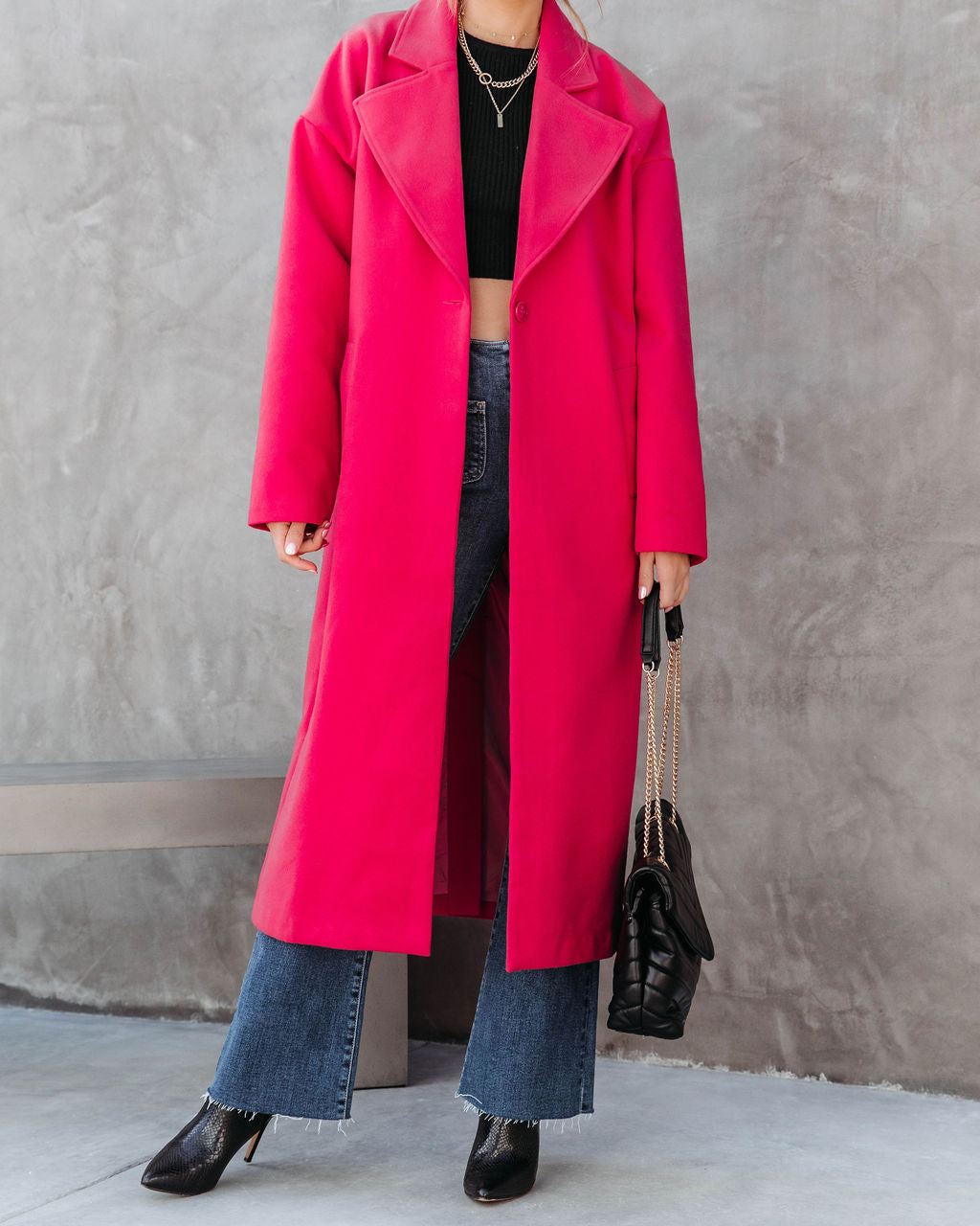 City Night Vibes Pocketed Coat - Fuchsia