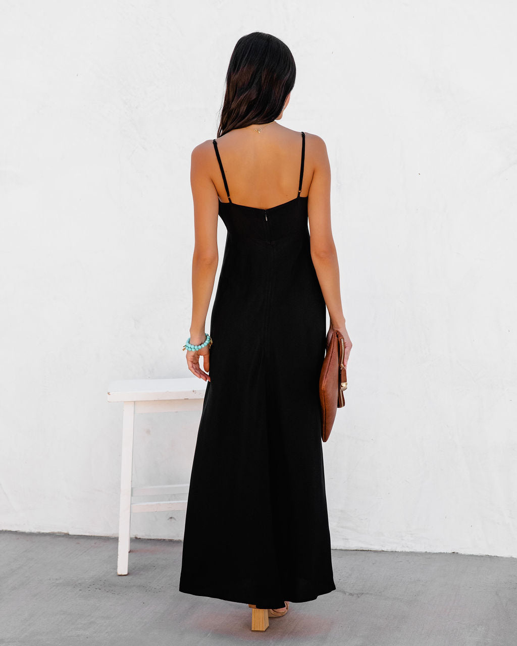 Eladoria Front Tie Maxi Dress - Black - FINAL SALE
