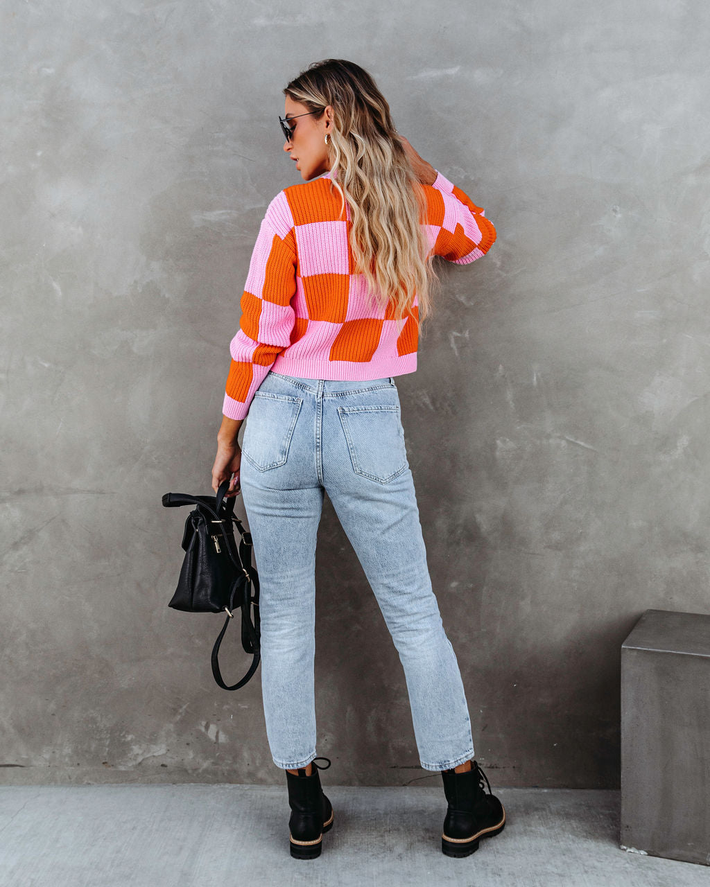 Morris Checkered Pullover Sweater - Pink/Orange Combo