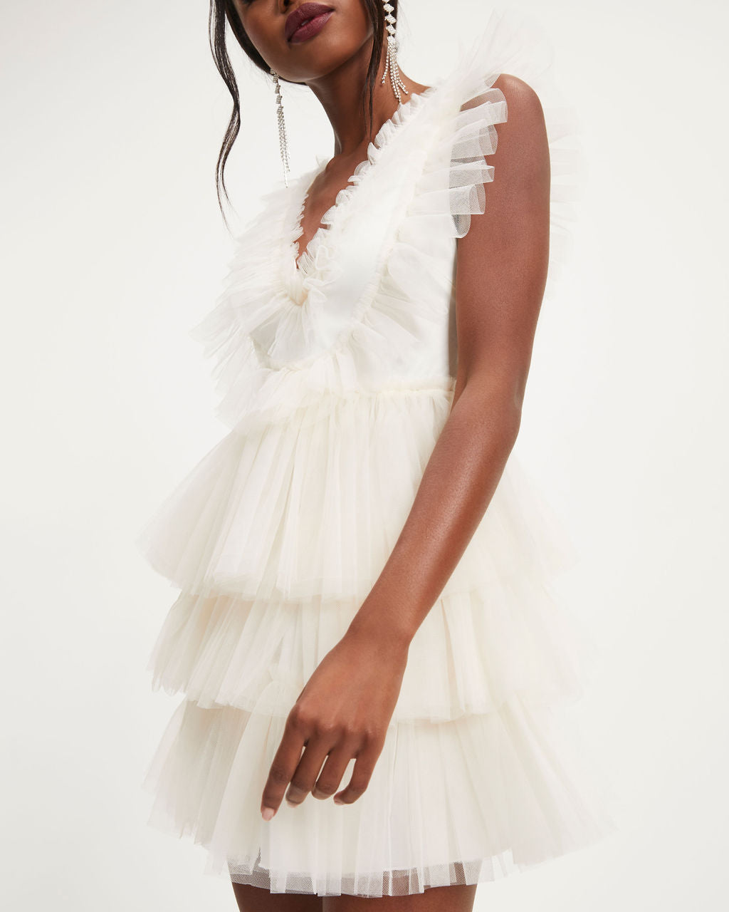 Decked Out Babe Tulle Tiered Mini Dress - Cream