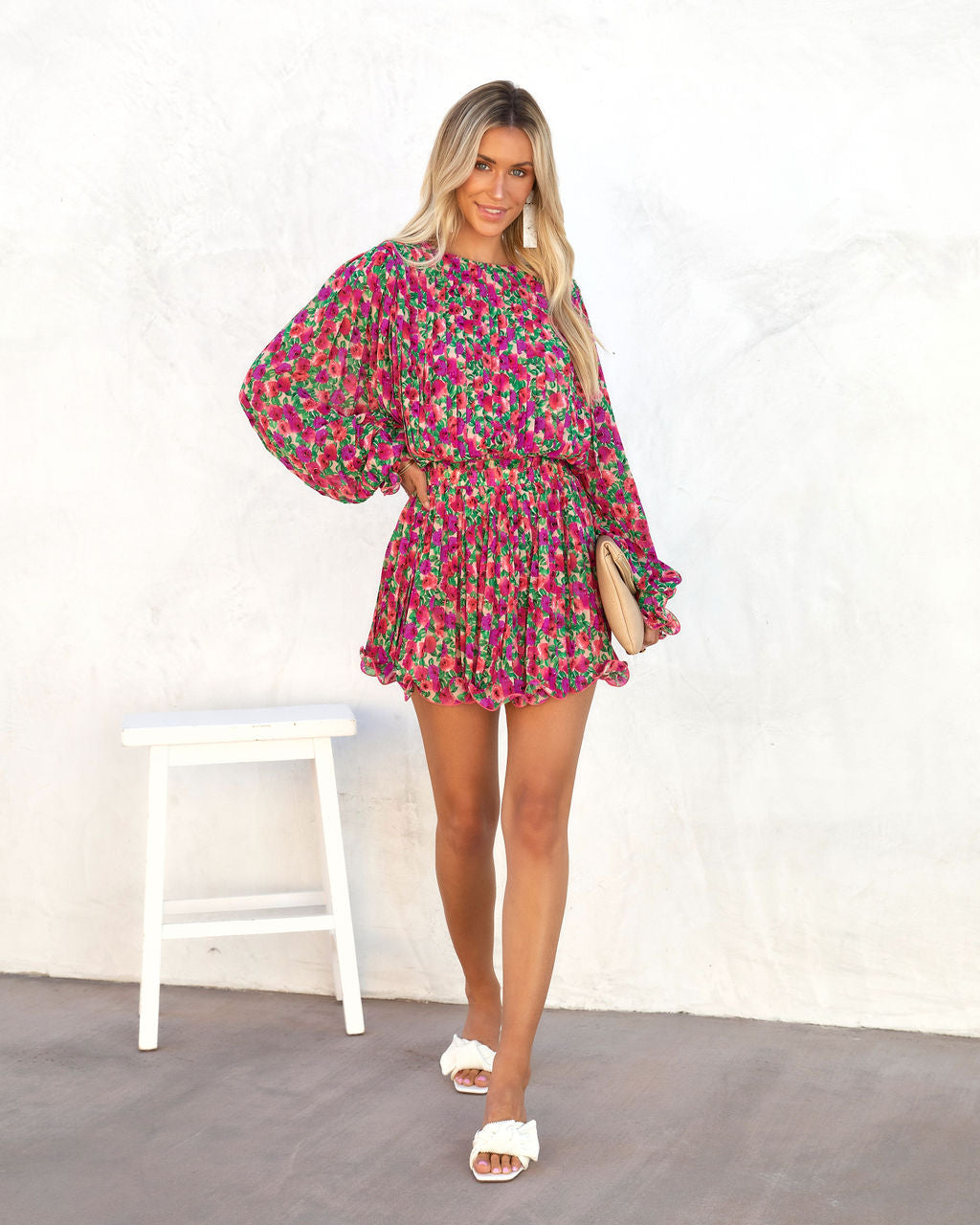 Bougainvillea Floral Pleated Crop Top - FINAL SALE