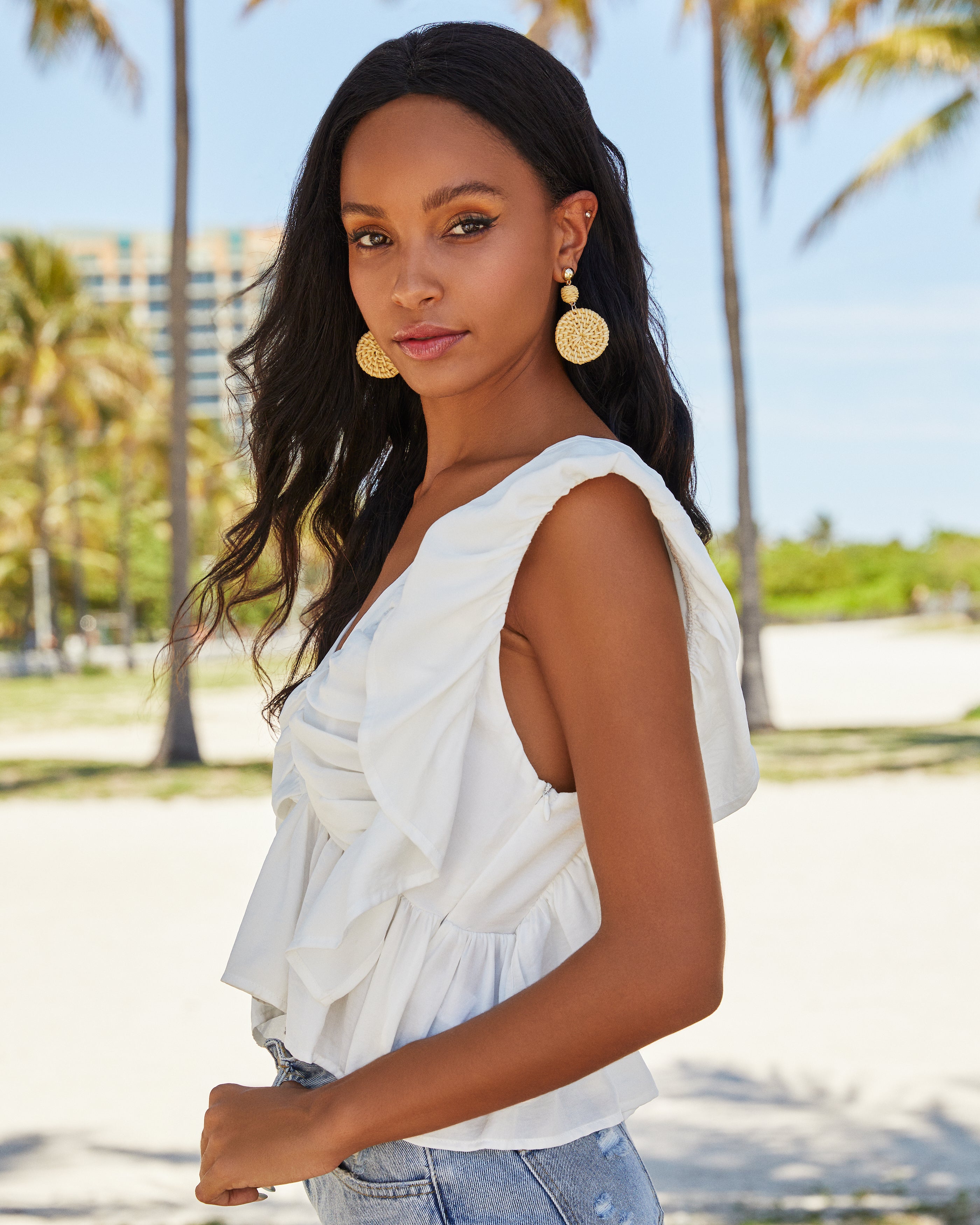 Elisabetta Ruched Peplum Top - White - FINAL SALE