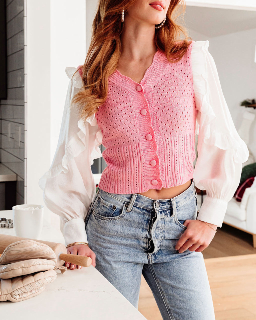 Walk This Way Knit Contrast Cardigan - Pink