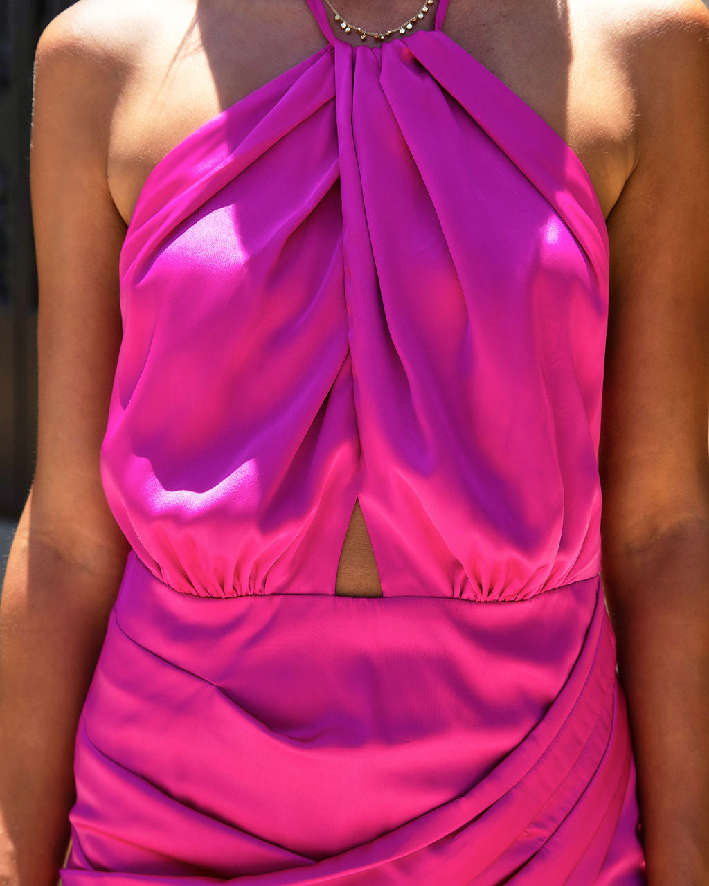 Everston Satin Halter Mini Dress - Fuchsia - FINAL SALE