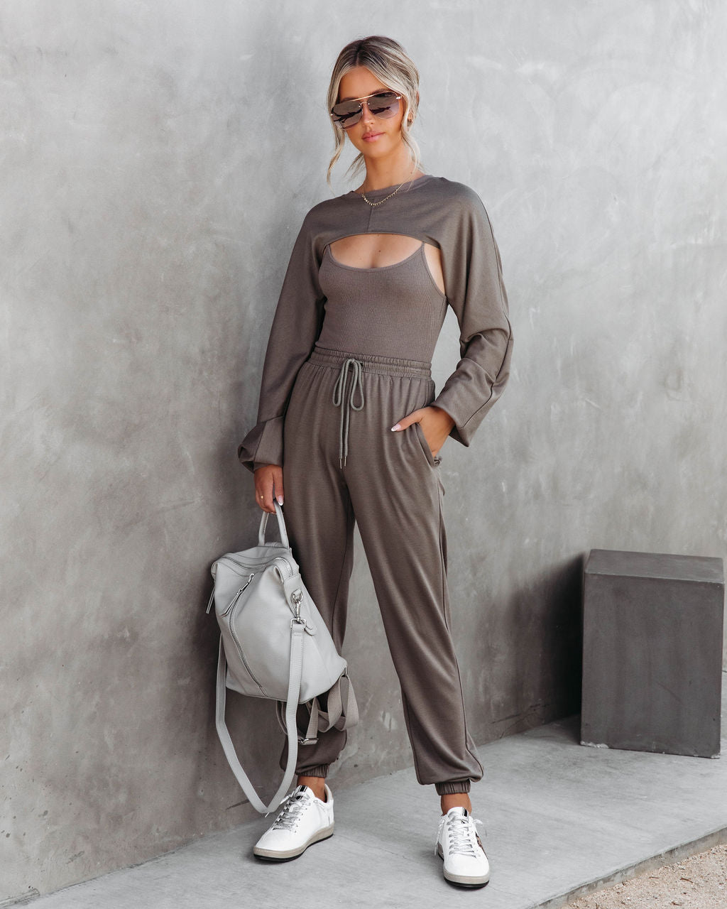 Janelle Ribbed Shrug Top - Olive