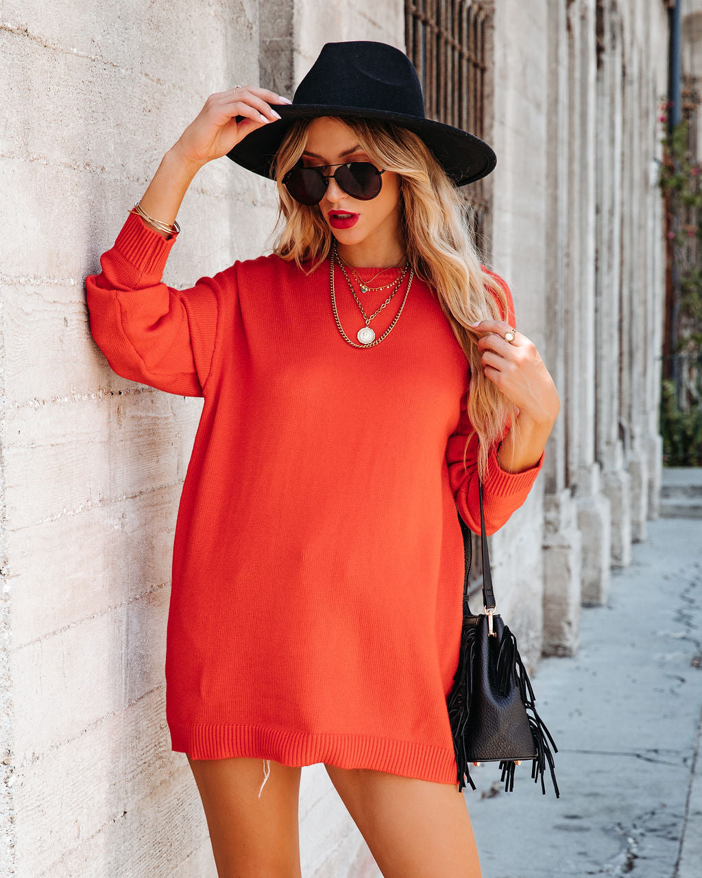 Korey Knit Oversized Pullover Sweater - Red