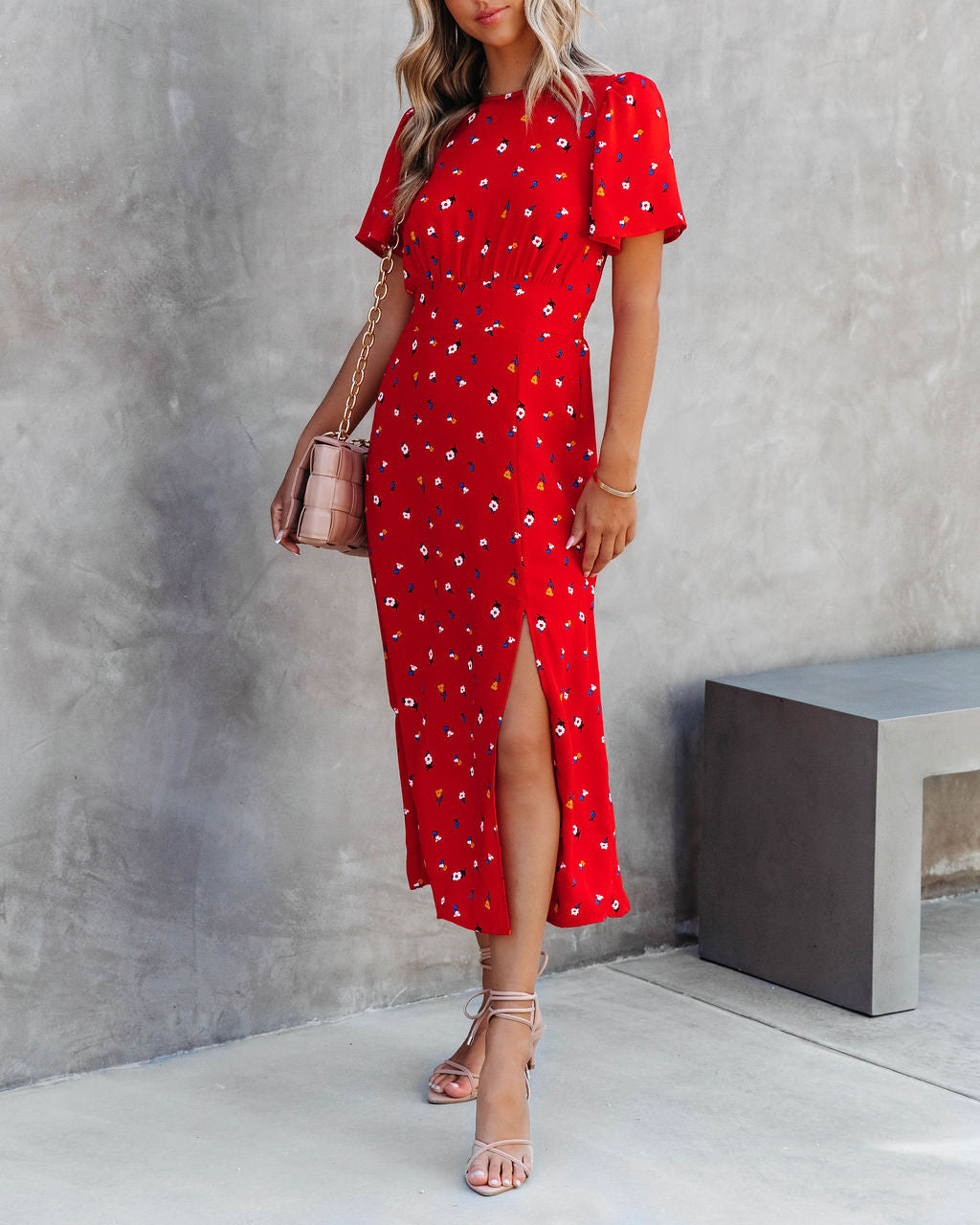 Flower Field Dates Slit Midi Dress